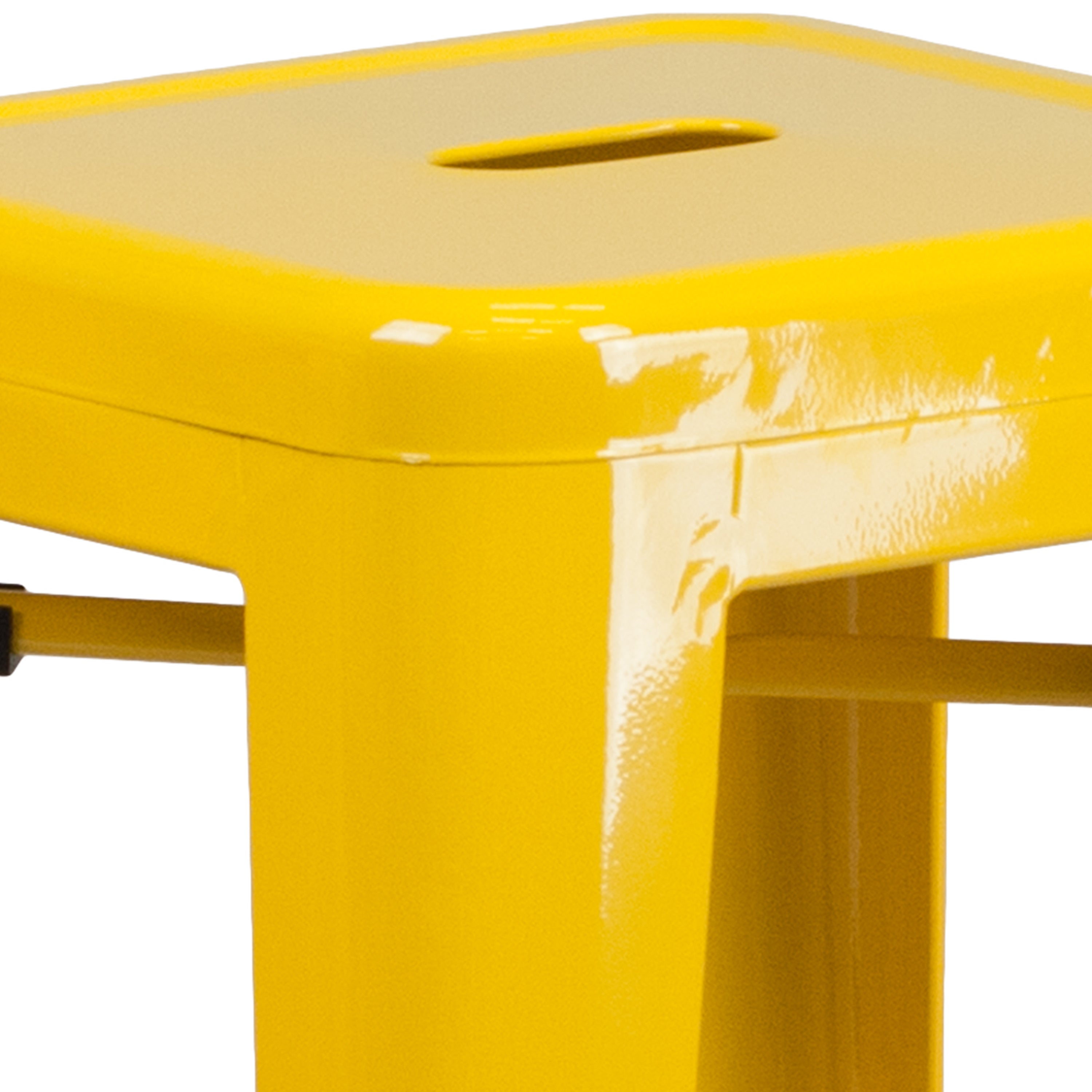 Kai Commercial Grade 30" High Backless Yellow Metal Indoor-Outdoor Barstool with Square Seat