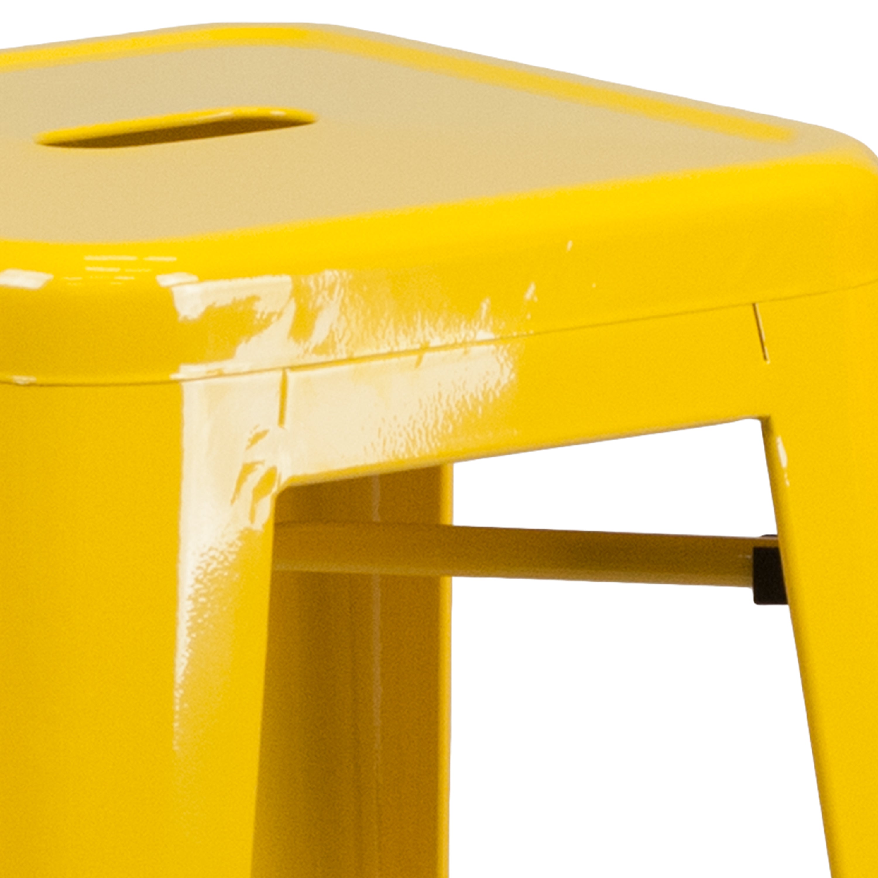 Kai Commercial Grade 30" High Backless Yellow Metal Indoor-Outdoor Barstool with Square Seat