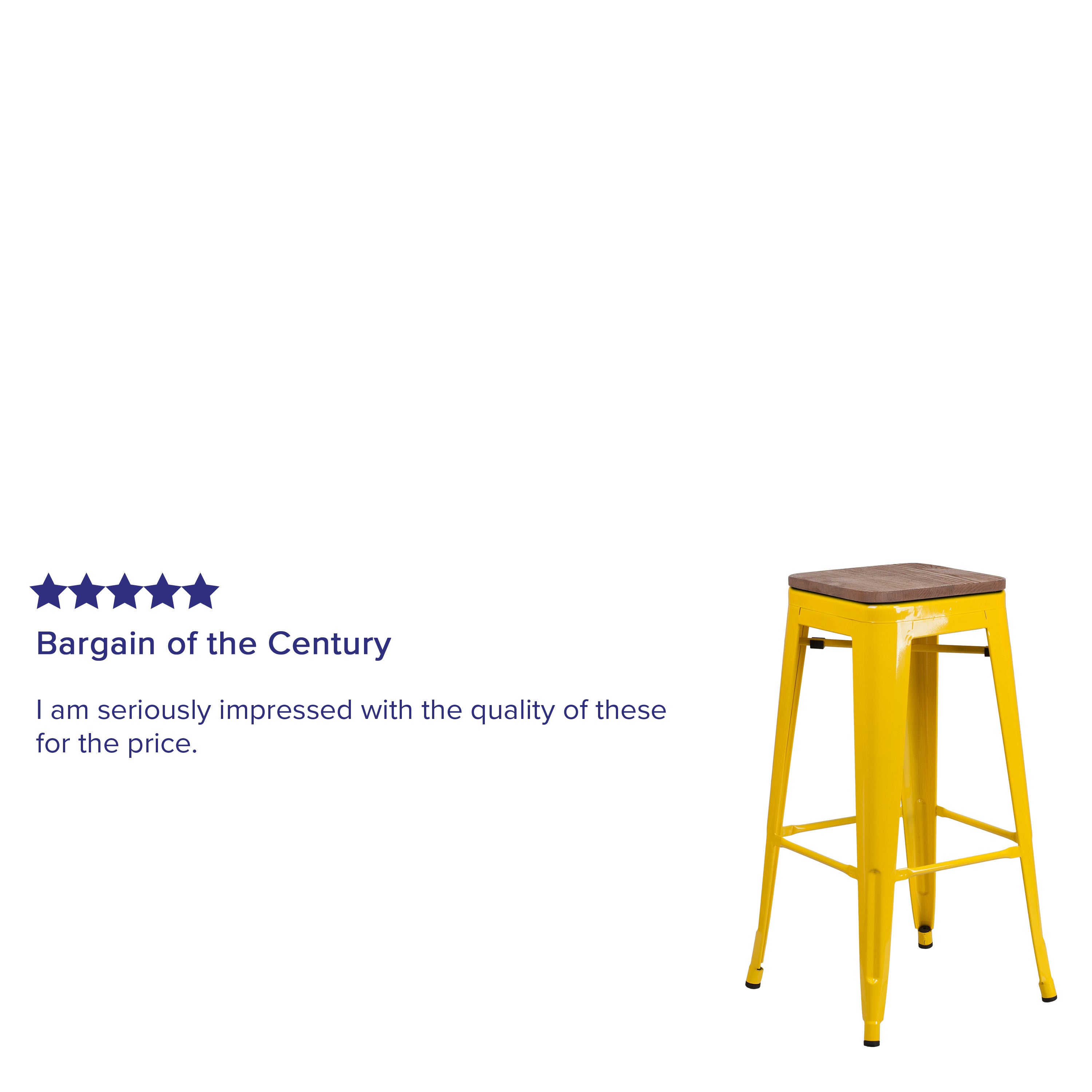 Lily 30" High Backless Yellow Metal Barstool with Square Wood Seat