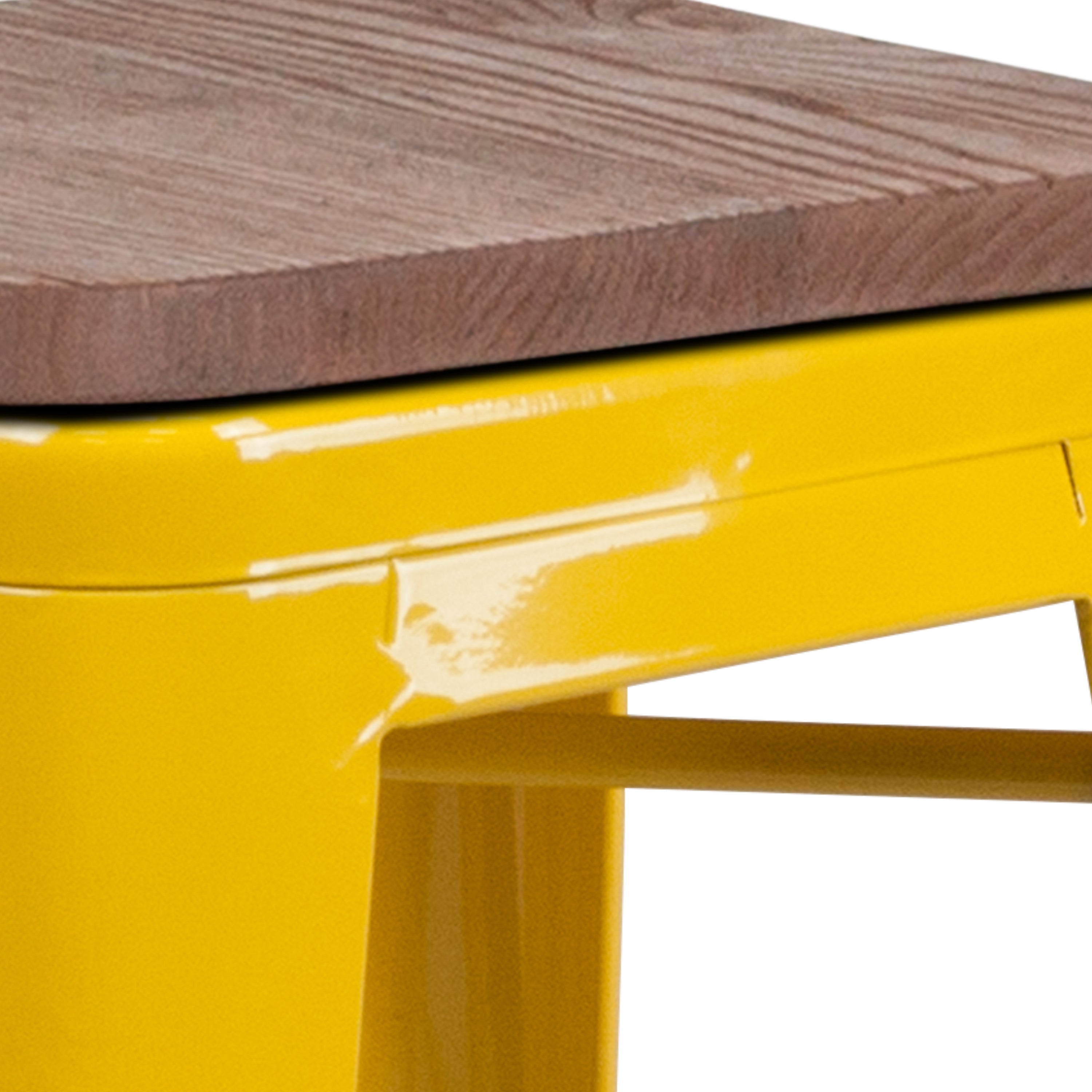 Lily 30" High Backless Yellow Metal Barstool with Square Wood Seat