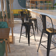 Kai Commercial Grade 30" High Black Metal Indoor-Outdoor Barstool with Removable Back