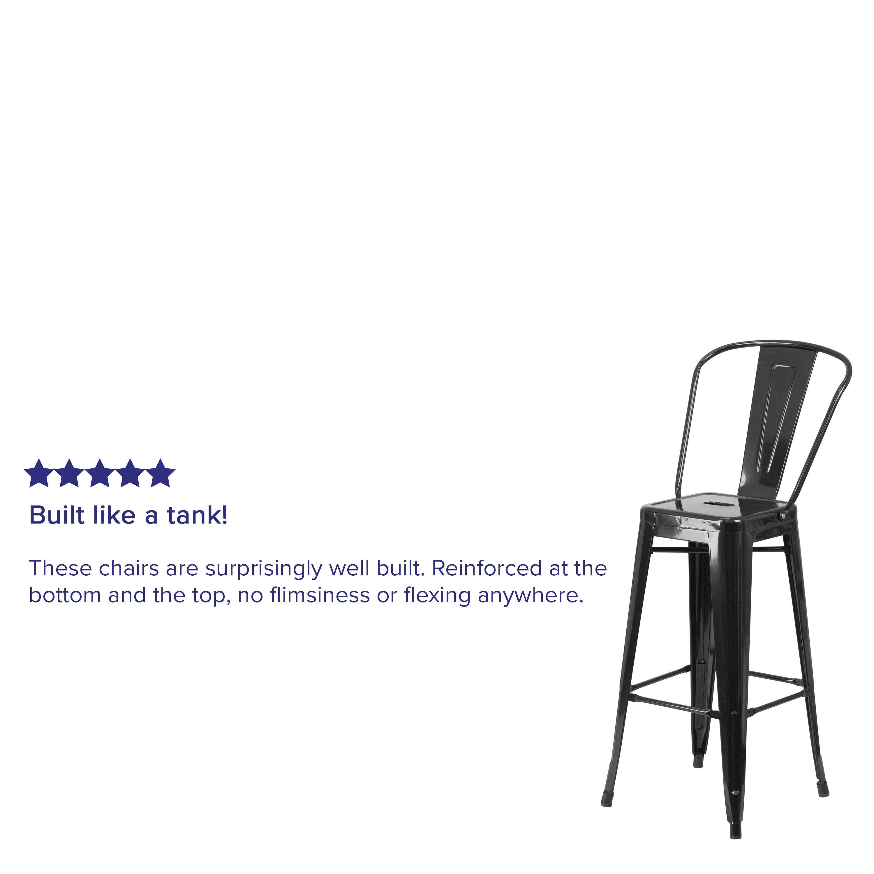 Kai Commercial Grade 30" High Black Metal Indoor-Outdoor Barstool with Removable Back