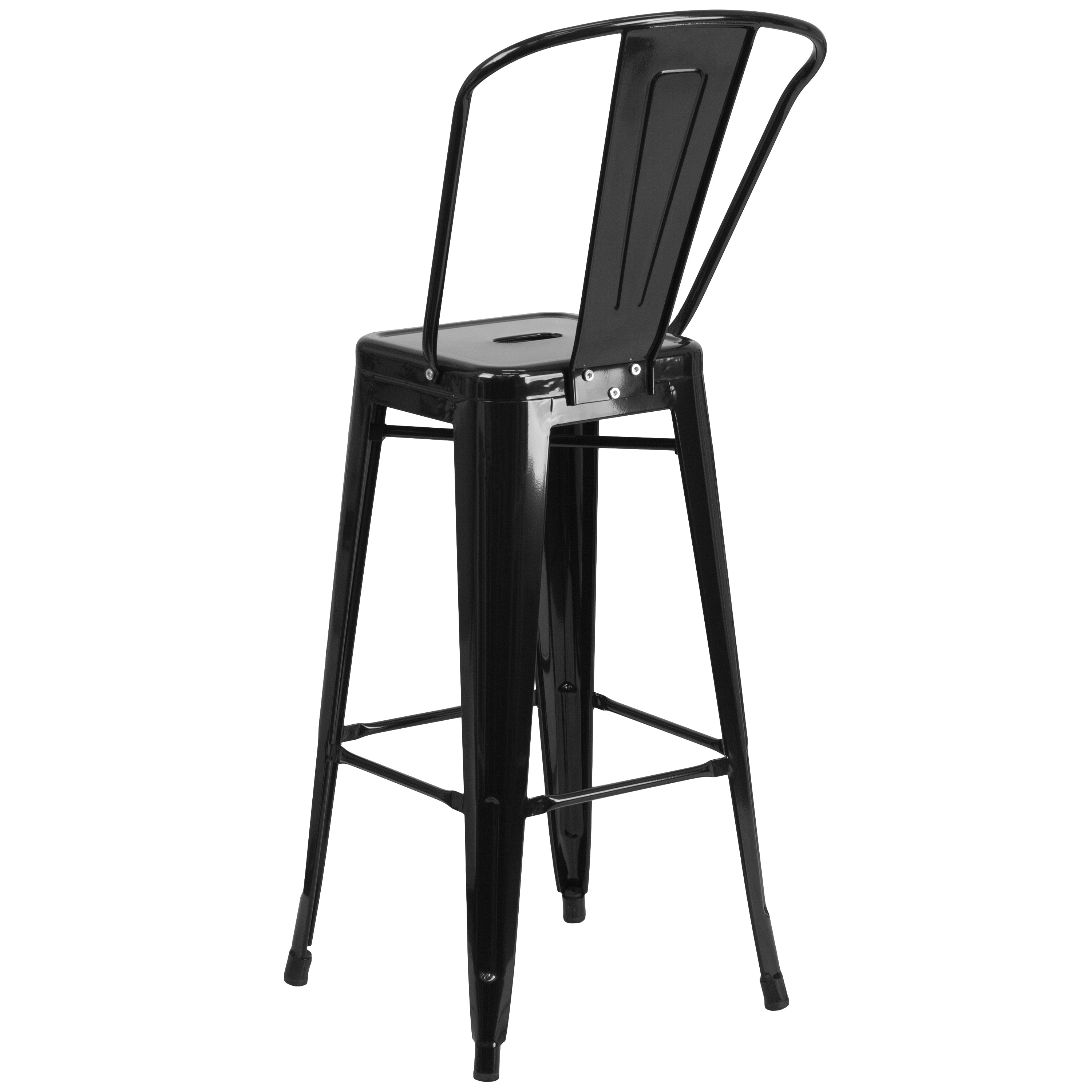 Kai Commercial Grade 30" High Black Metal Indoor-Outdoor Barstool with Removable Back