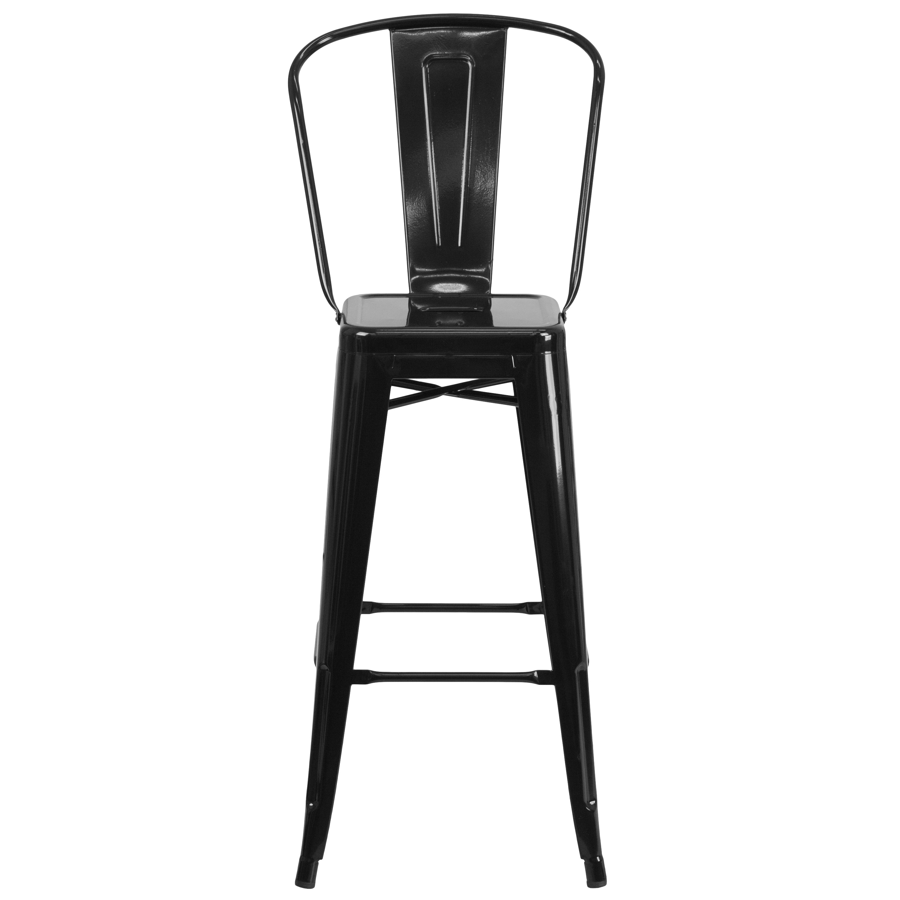 Kai Commercial Grade 30" High Black Metal Indoor-Outdoor Barstool with Removable Back