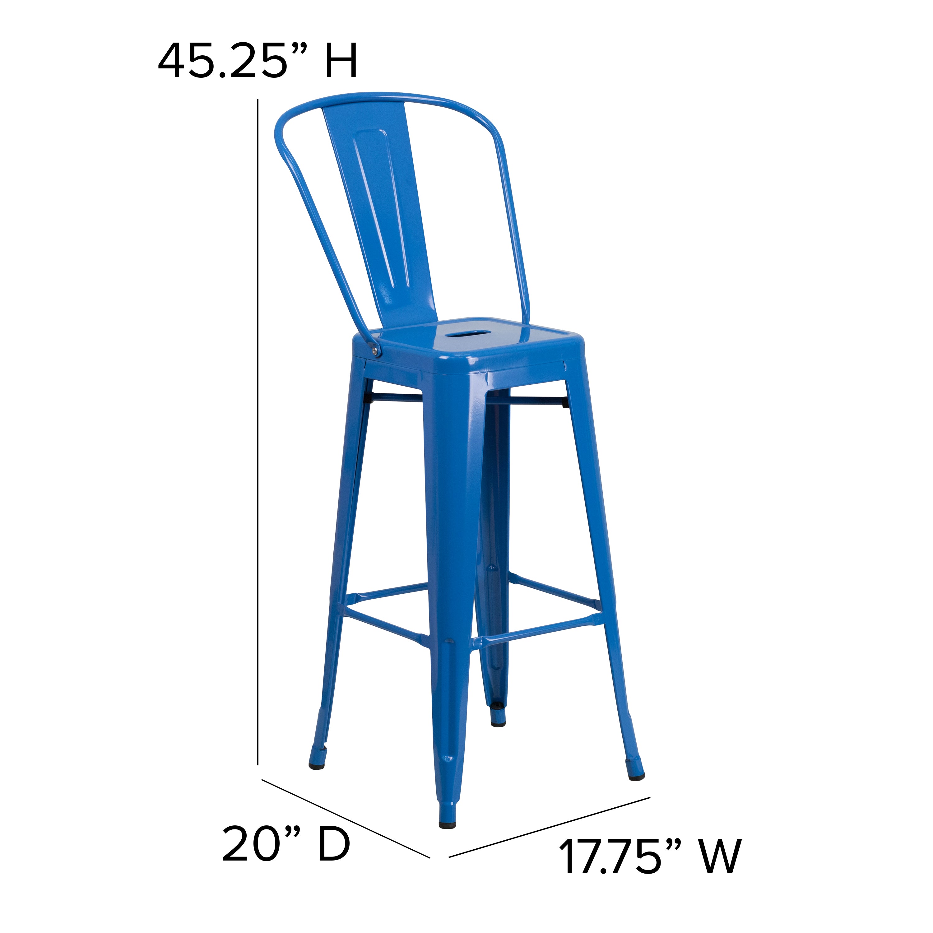 Kai Commercial Grade 30" High Blue Metal Indoor-Outdoor Barstool with Removable Back