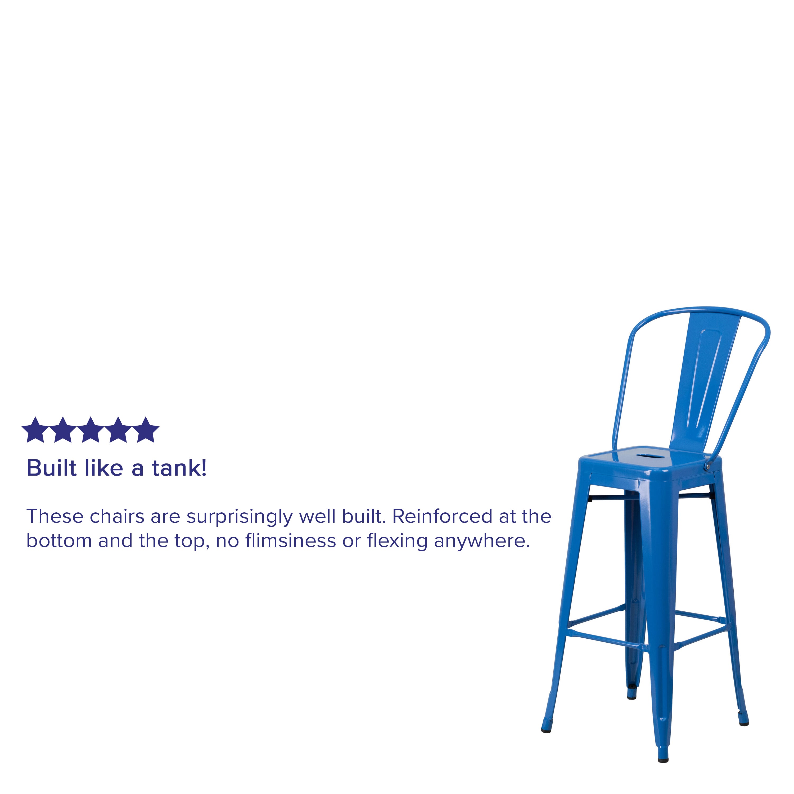 Kai Commercial Grade 30" High Blue Metal Indoor-Outdoor Barstool with Removable Back