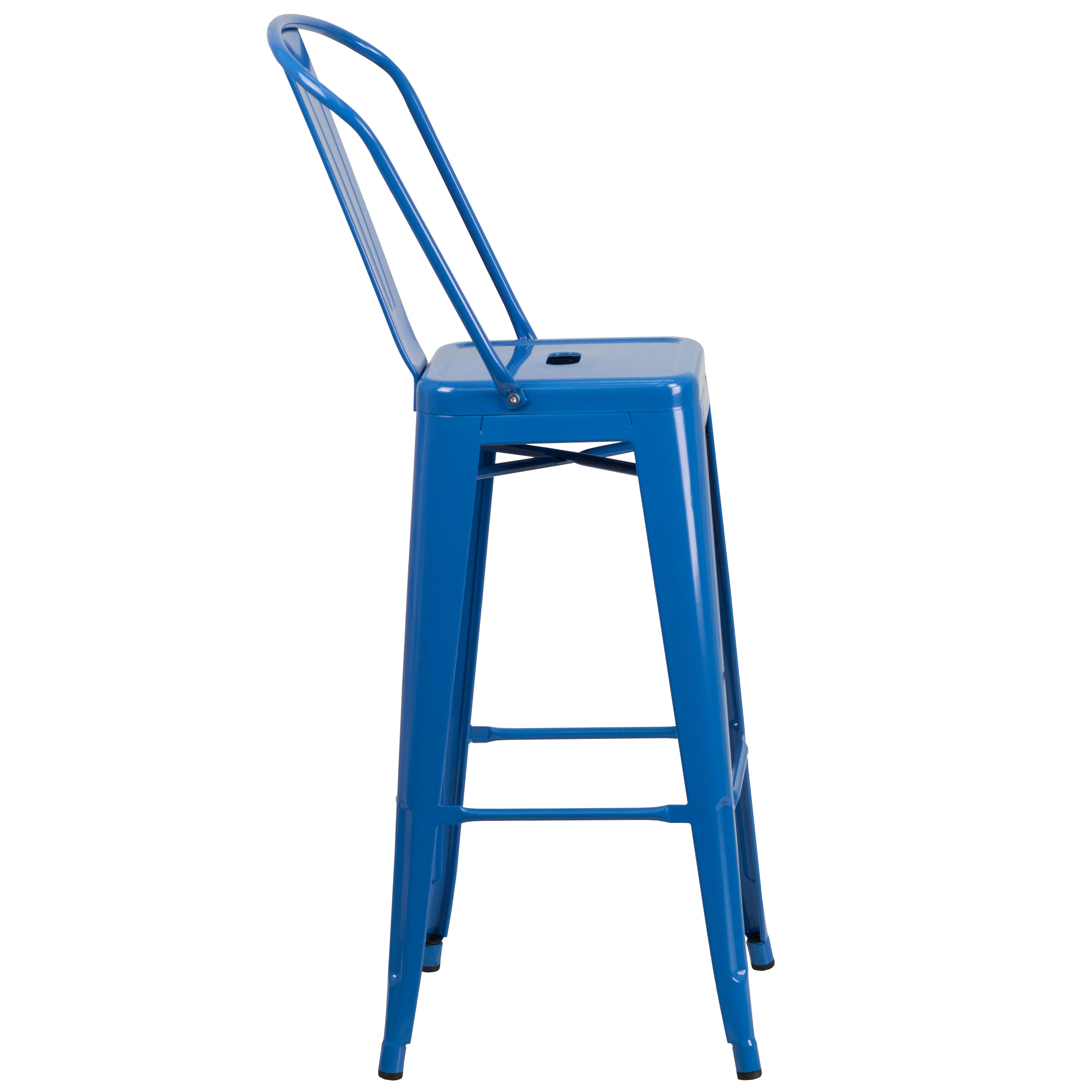 Kai Commercial Grade 30" High Blue Metal Indoor-Outdoor Barstool with Removable Back