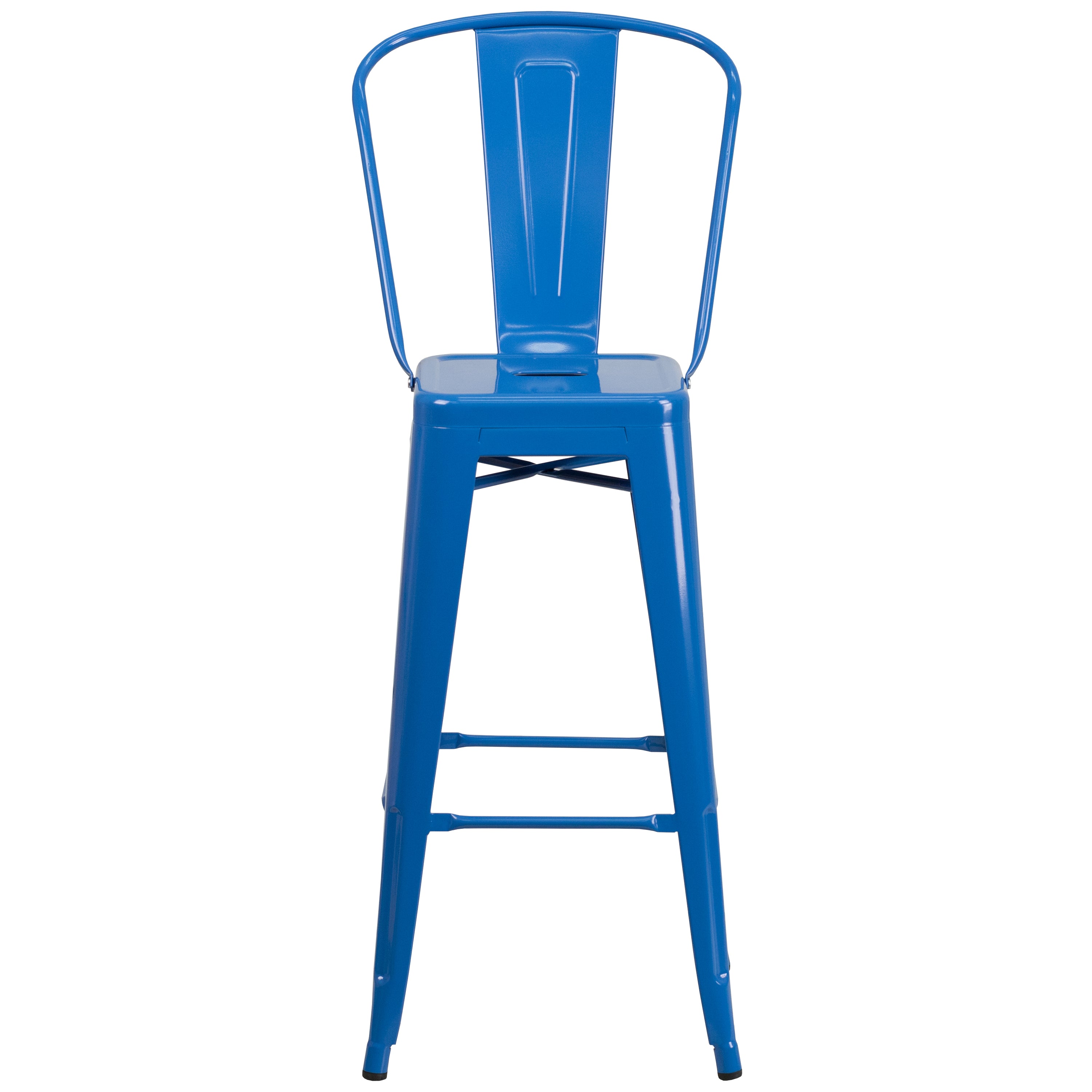 Kai Commercial Grade 30" High Blue Metal Indoor-Outdoor Barstool with Removable Back
