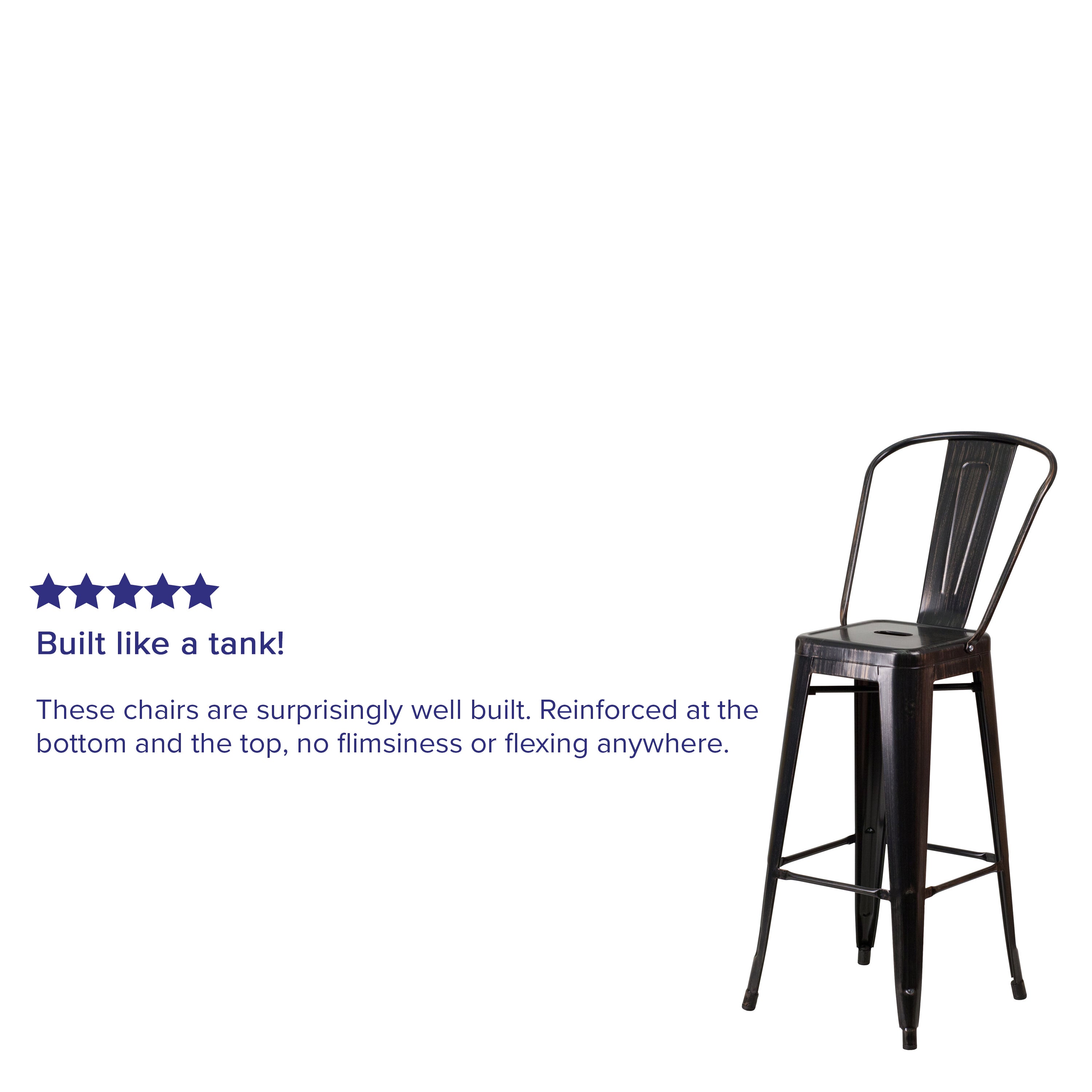 Kai Commercial Grade 30" High Black-Antique Gold Metal Indoor-Outdoor Barstool with Removable Back