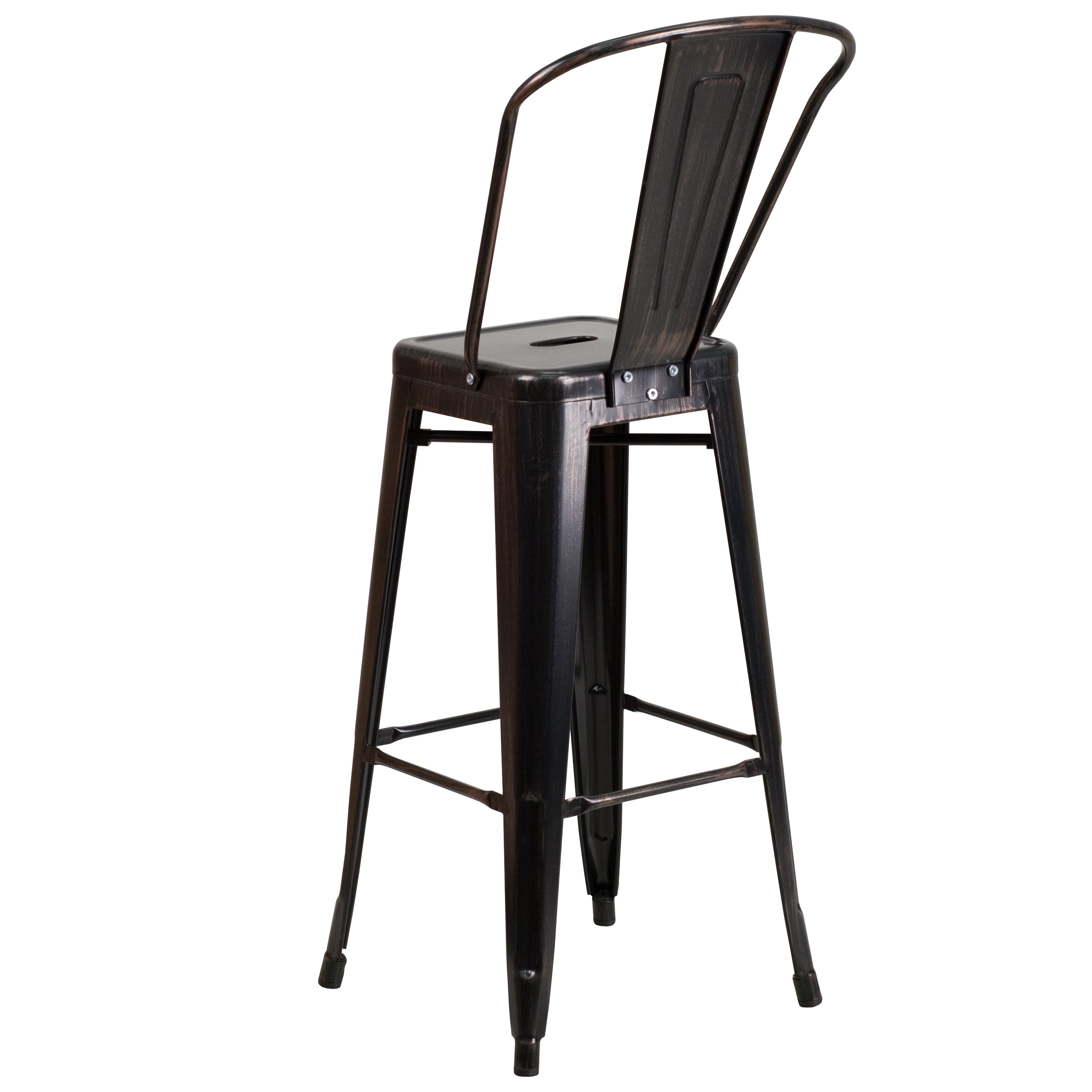 Kai Commercial Grade 30" High Black-Antique Gold Metal Indoor-Outdoor Barstool with Removable Back