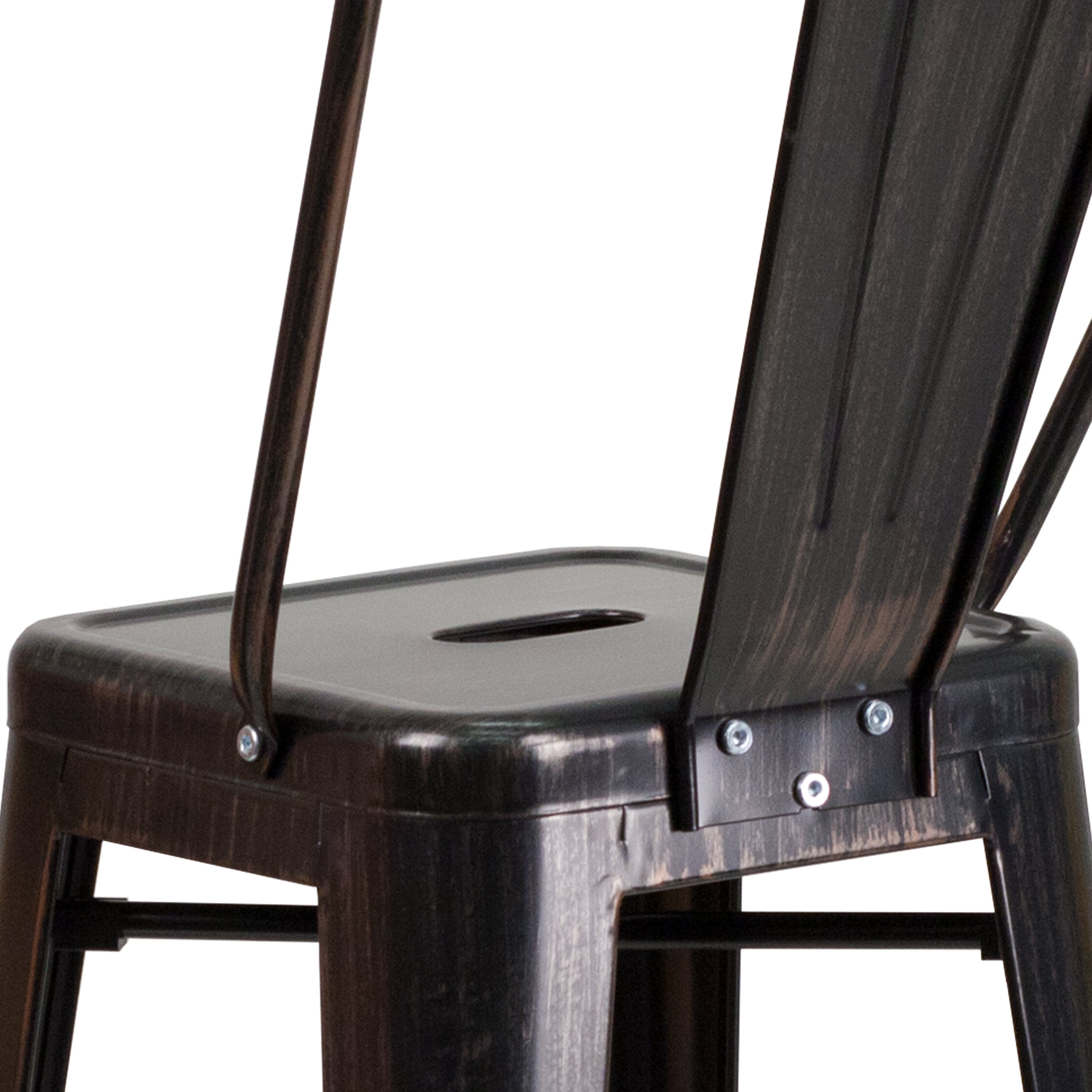 Kai Commercial Grade 30" High Black-Antique Gold Metal Indoor-Outdoor Barstool with Removable Back