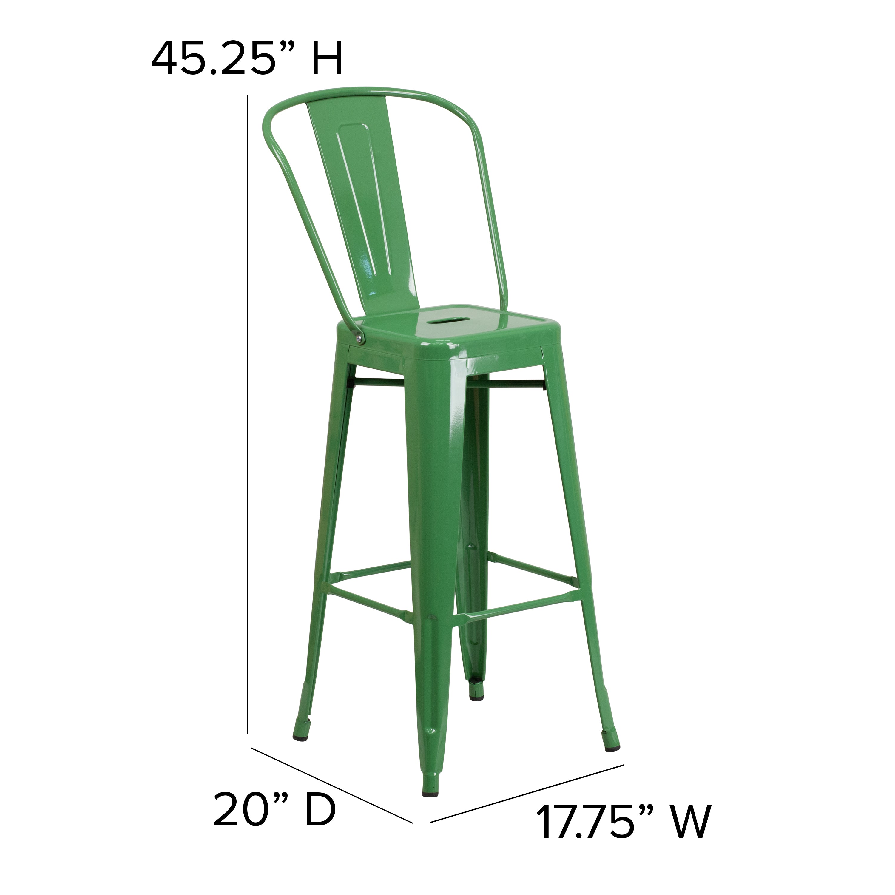 Kai Commercial Grade 30" High Green Metal Indoor-Outdoor Barstool with Removable Back