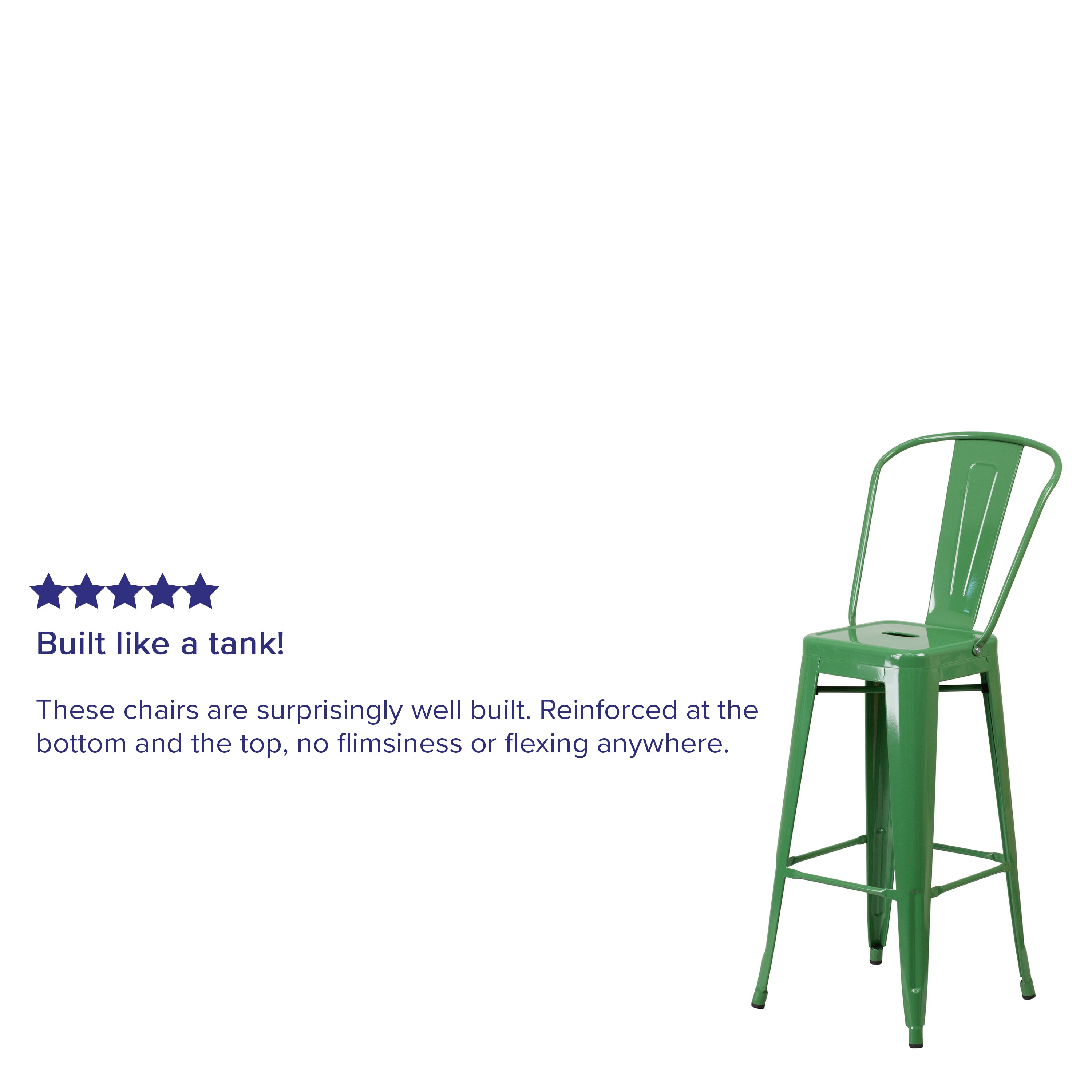 Kai Commercial Grade 30" High Green Metal Indoor-Outdoor Barstool with Removable Back