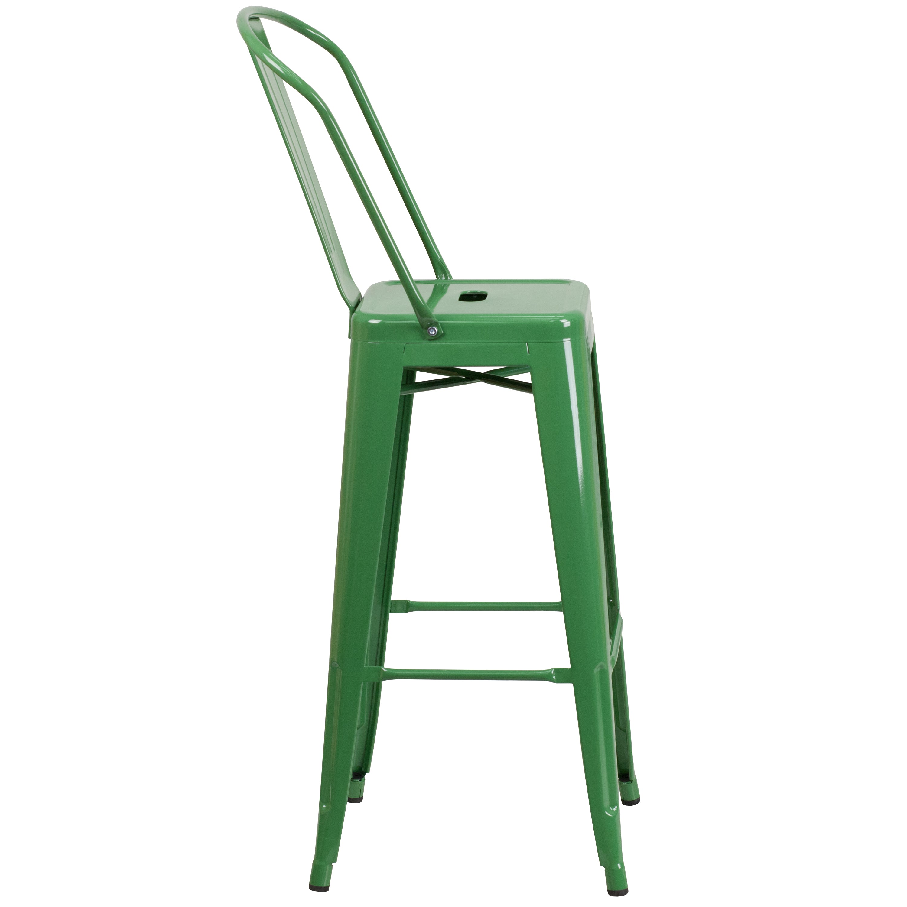 Kai Commercial Grade 30" High Green Metal Indoor-Outdoor Barstool with Removable Back