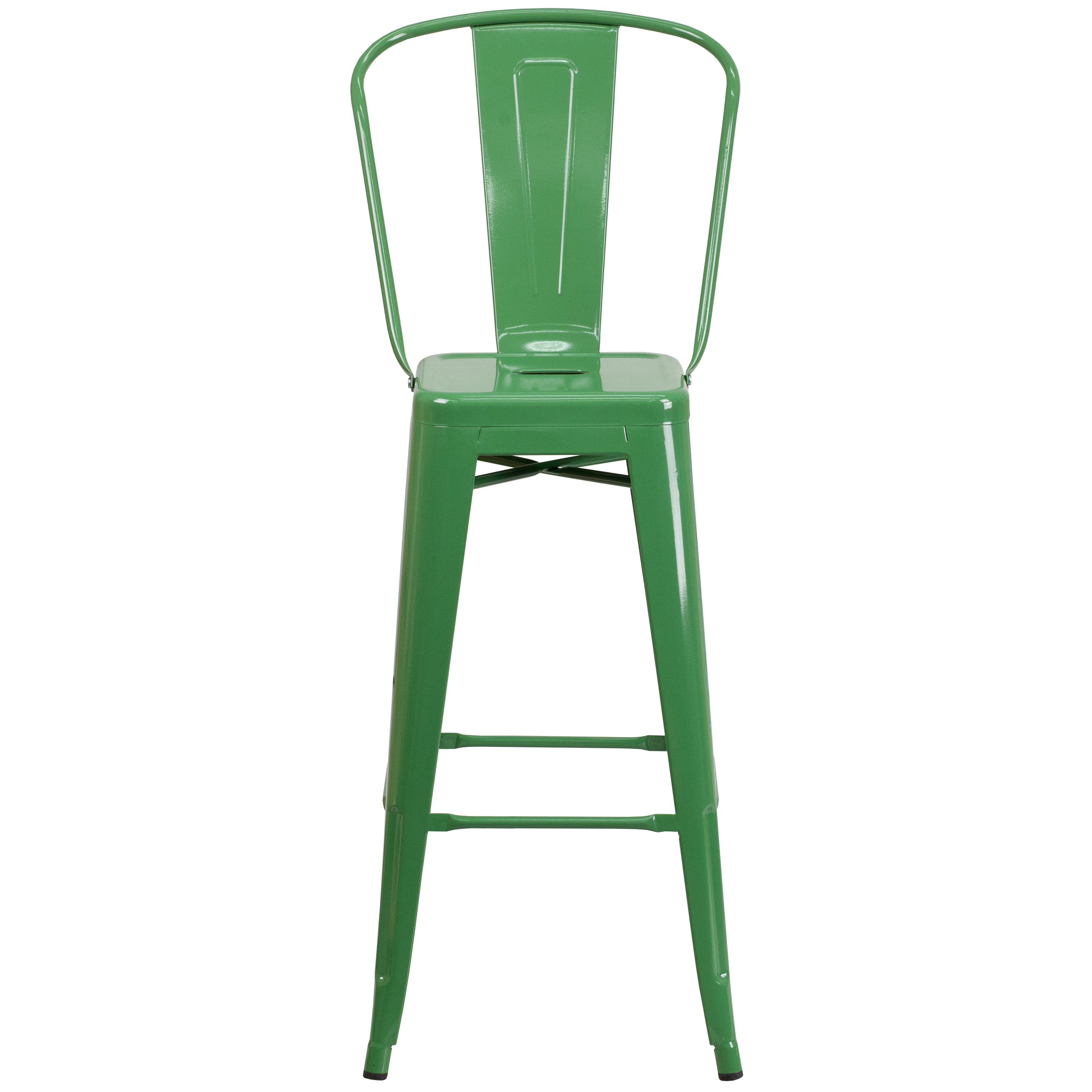 Kai Commercial Grade 30" High Green Metal Indoor-Outdoor Barstool with Removable Back