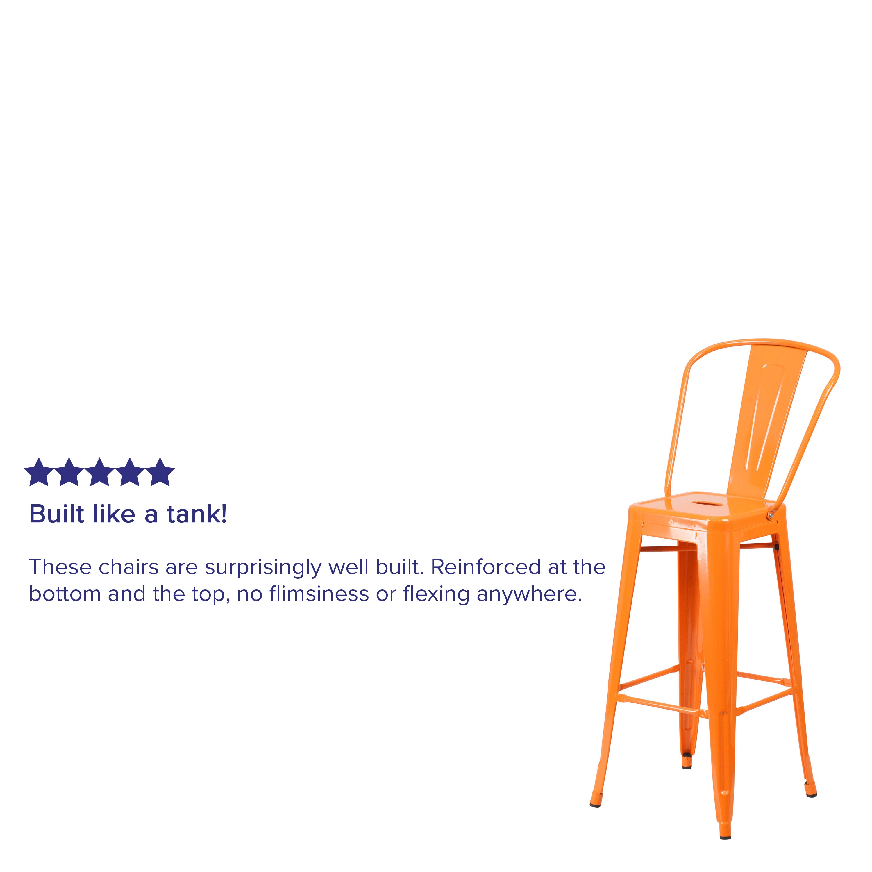 Kai Commercial Grade 30" High Orange Metal Indoor-Outdoor Barstool with Removable Back