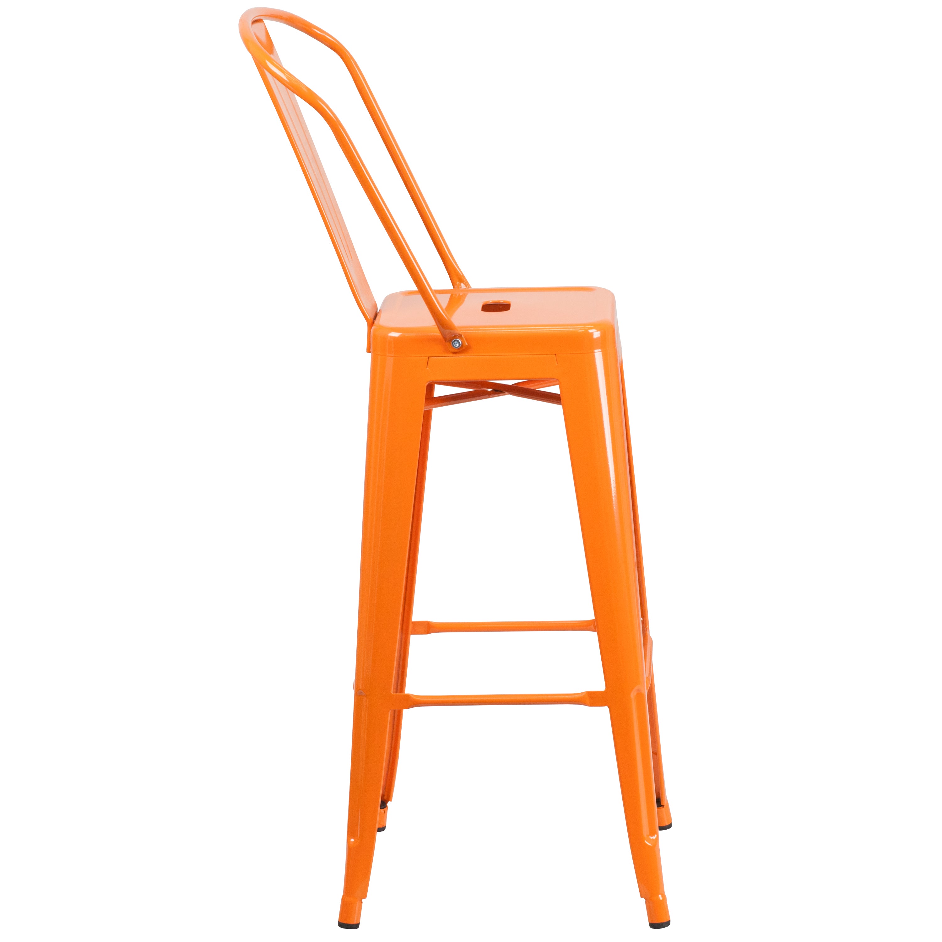 Kai Commercial Grade 30" High Orange Metal Indoor-Outdoor Barstool with Removable Back