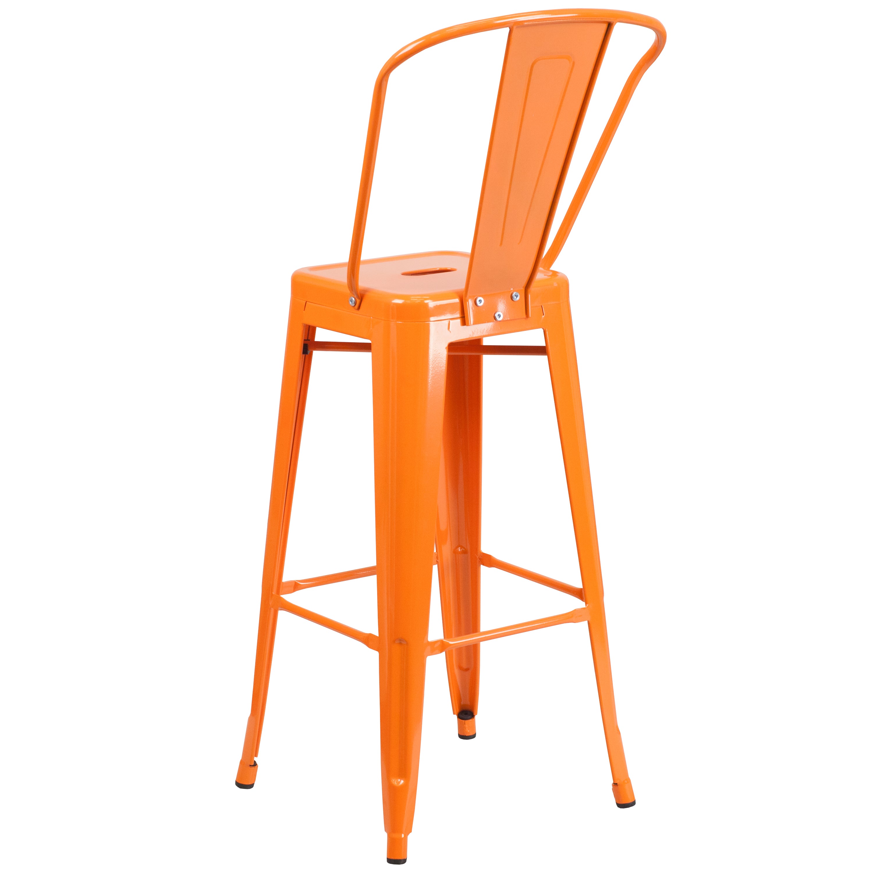 Kai Commercial Grade 30" High Orange Metal Indoor-Outdoor Barstool with Removable Back