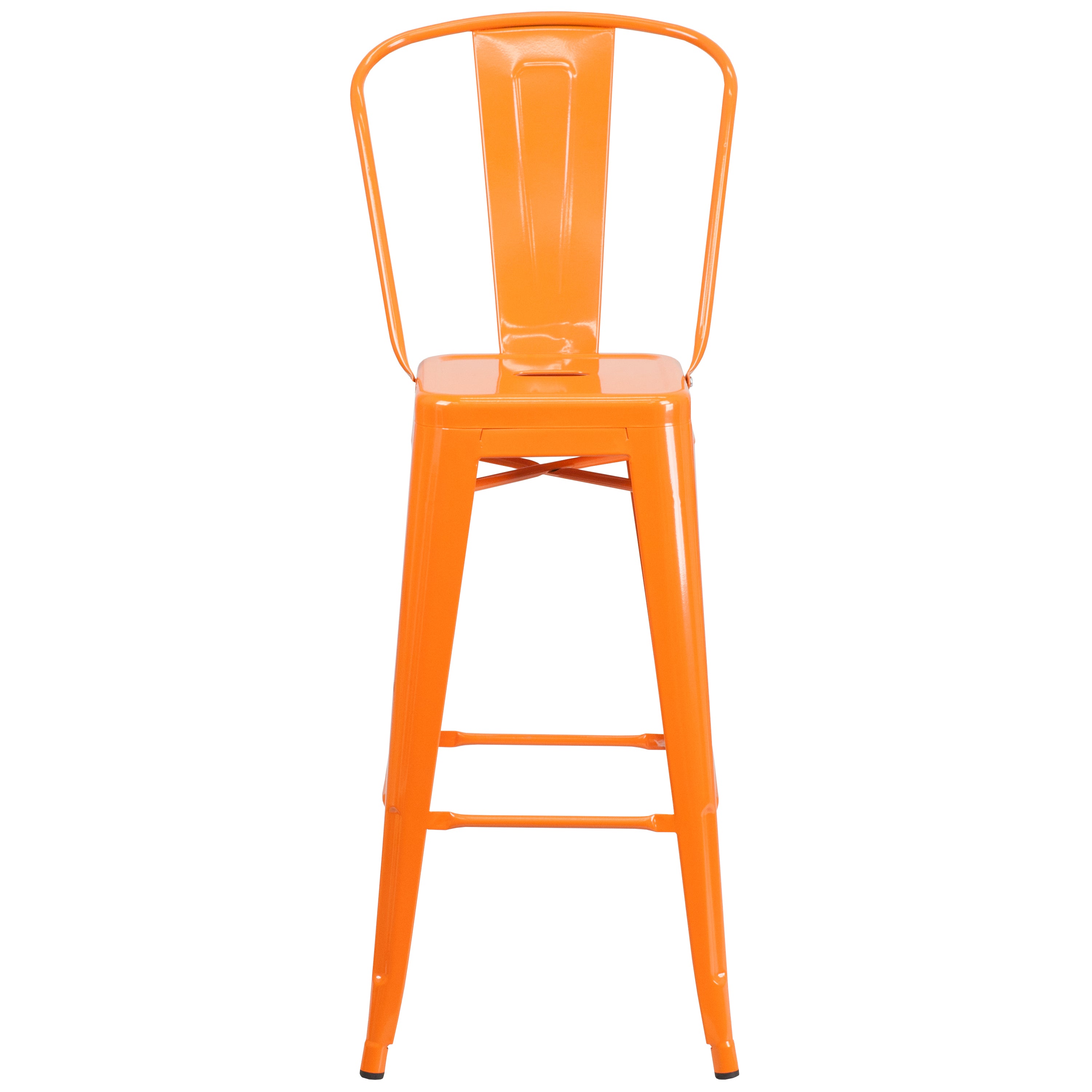 Kai Commercial Grade 30" High Orange Metal Indoor-Outdoor Barstool with Removable Back