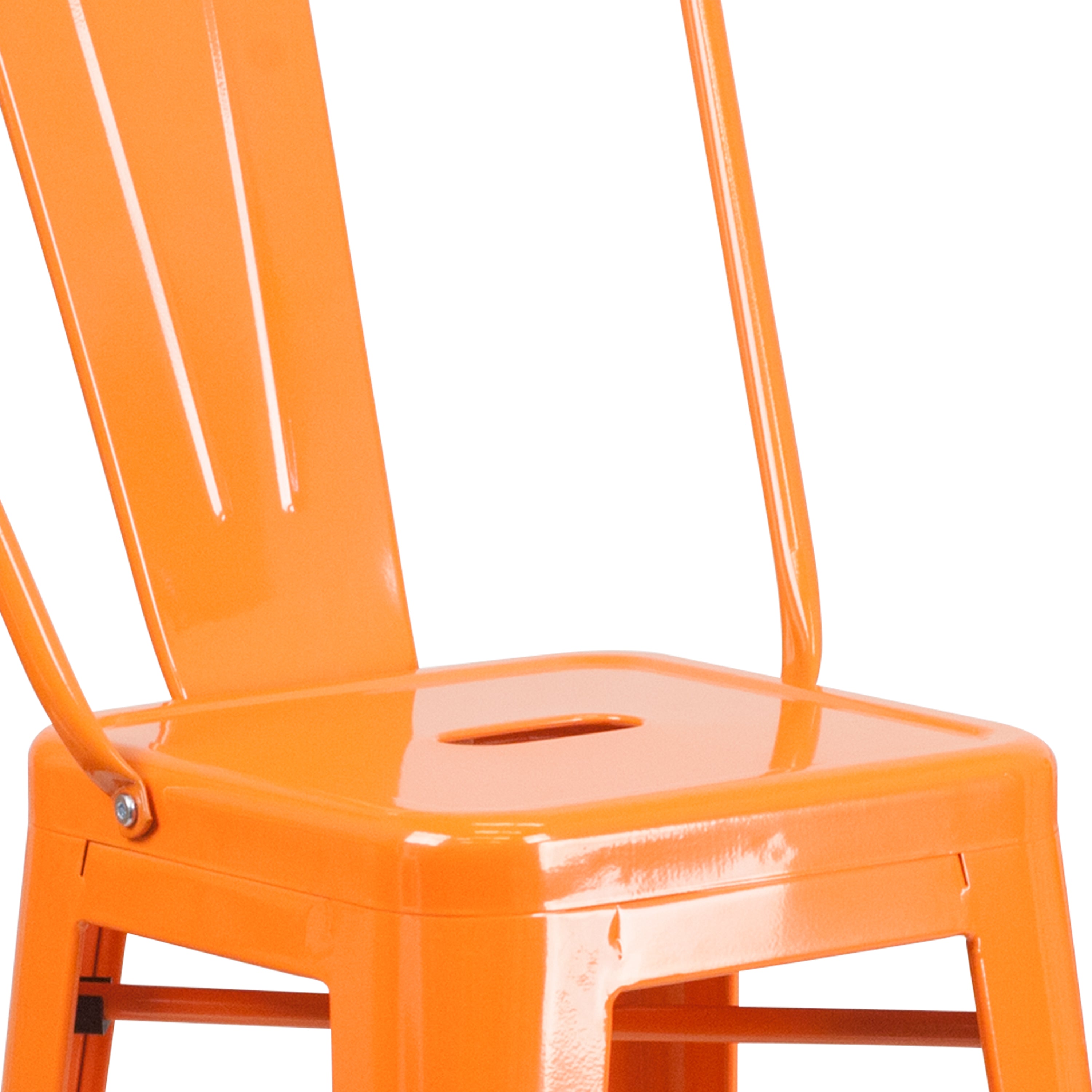 Kai Commercial Grade 30" High Orange Metal Indoor-Outdoor Barstool with Removable Back