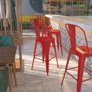 Kai Commercial Grade 30" High Red Metal Indoor-Outdoor Barstool with Removable Back