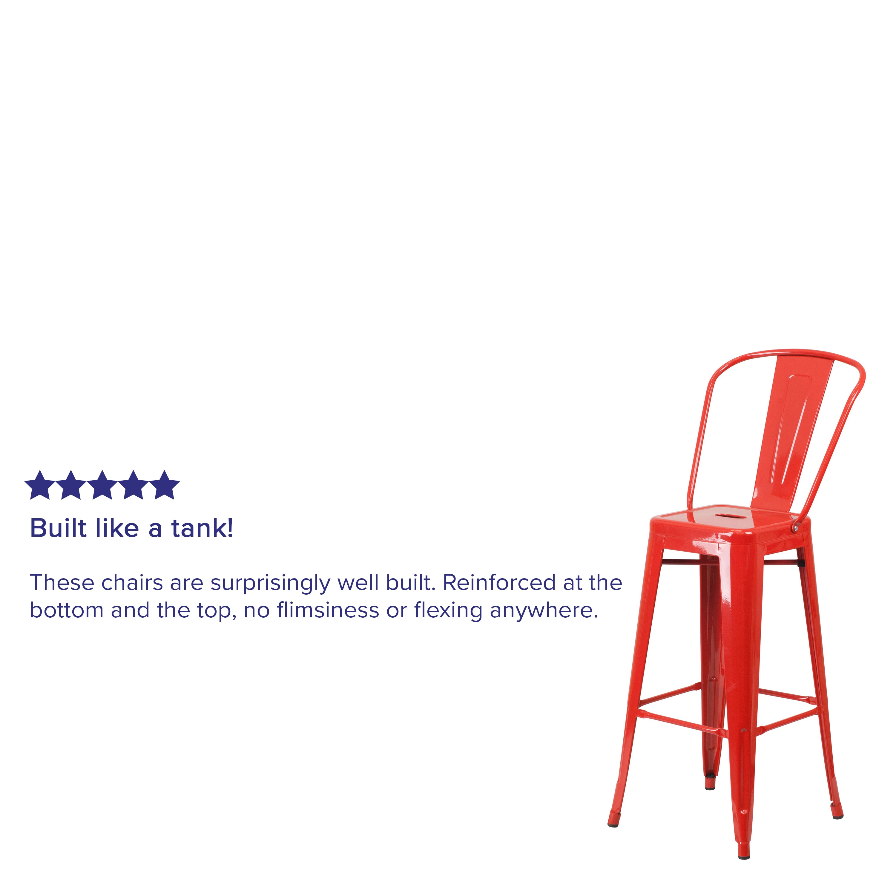 Kai Commercial Grade 30" High Red Metal Indoor-Outdoor Barstool with Removable Back