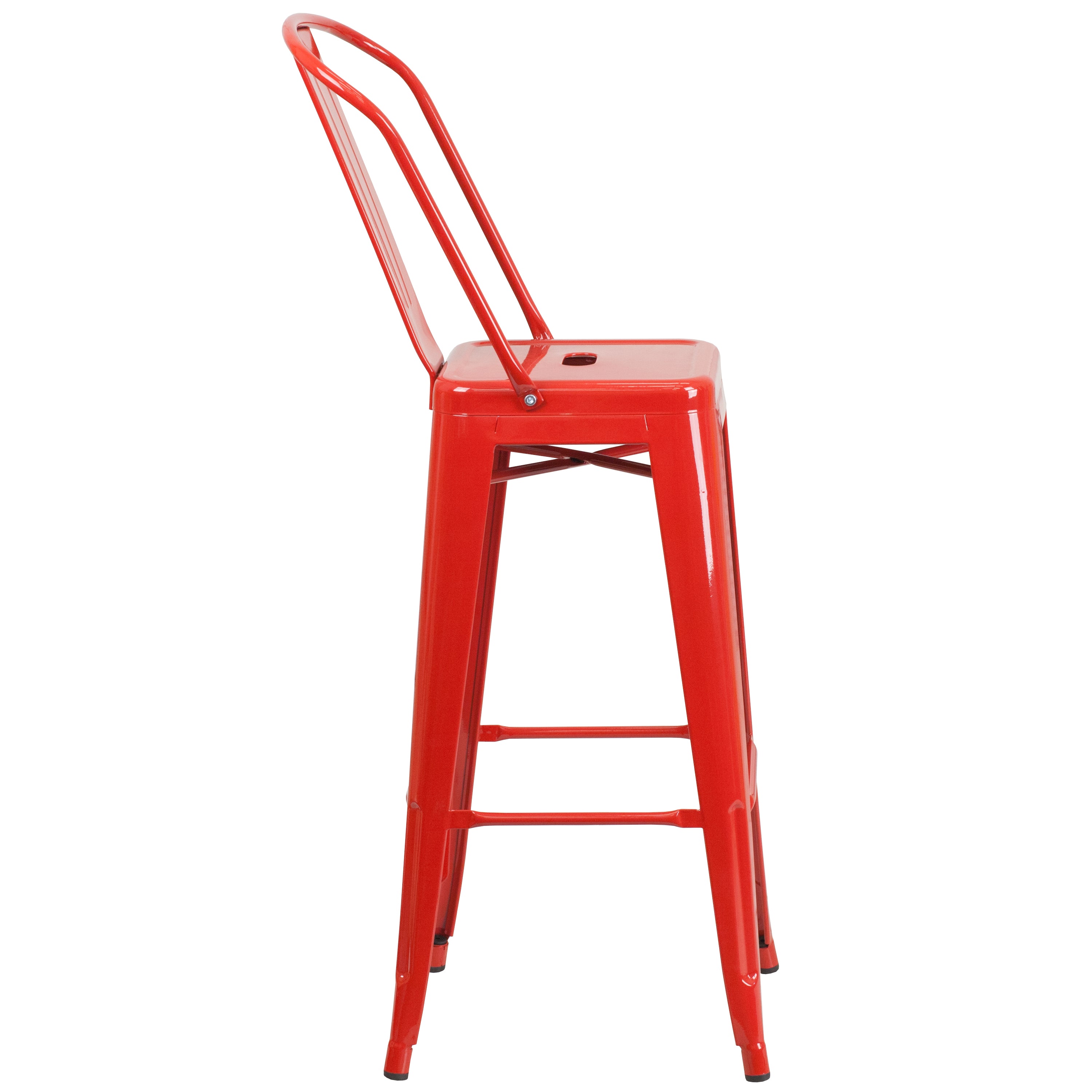 Kai Commercial Grade 30" High Red Metal Indoor-Outdoor Barstool with Removable Back