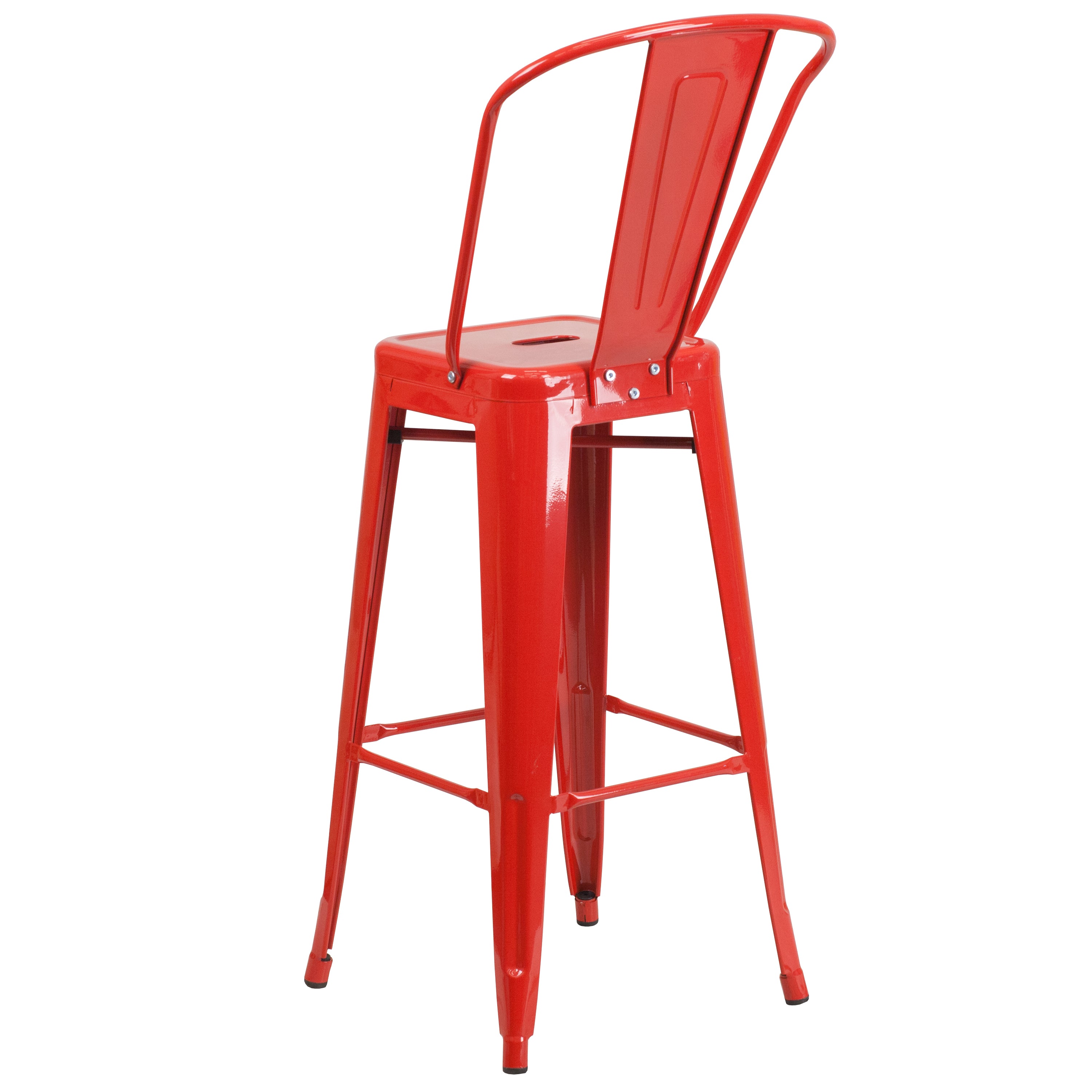 Kai Commercial Grade 30" High Red Metal Indoor-Outdoor Barstool with Removable Back