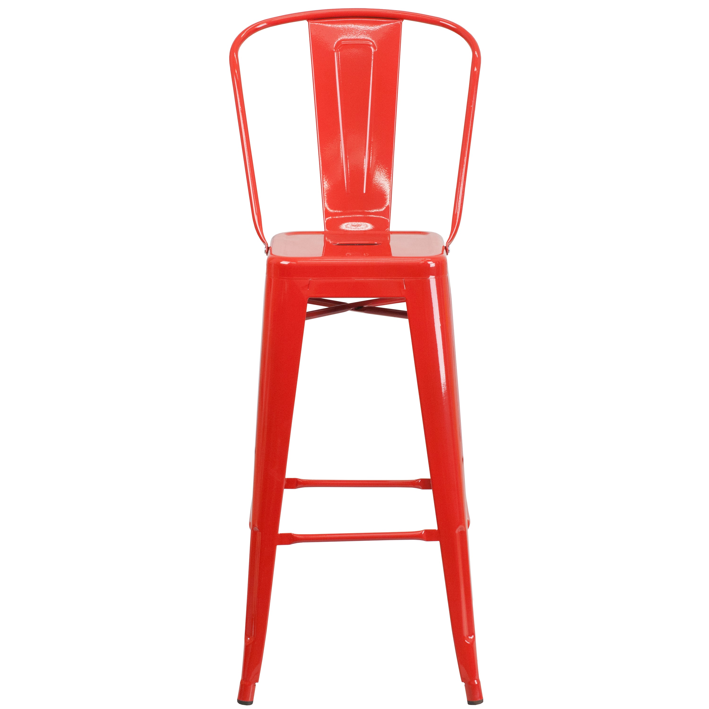 Kai Commercial Grade 30" High Red Metal Indoor-Outdoor Barstool with Removable Back