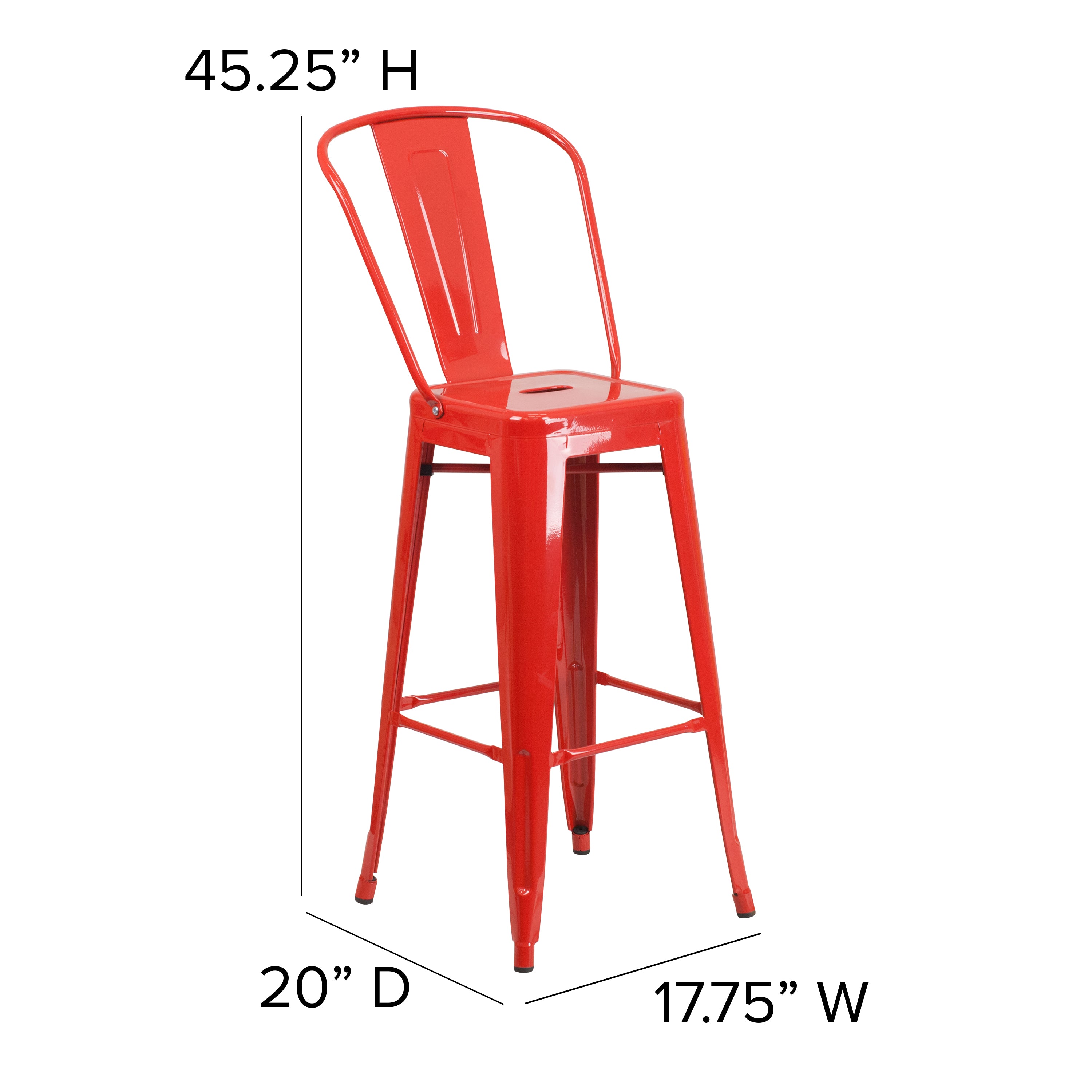 Kai Commercial Grade 30" High Red Metal Indoor-Outdoor Bar Height Stool with Removable Back and Teak All-Weather Poly Resin Seat
