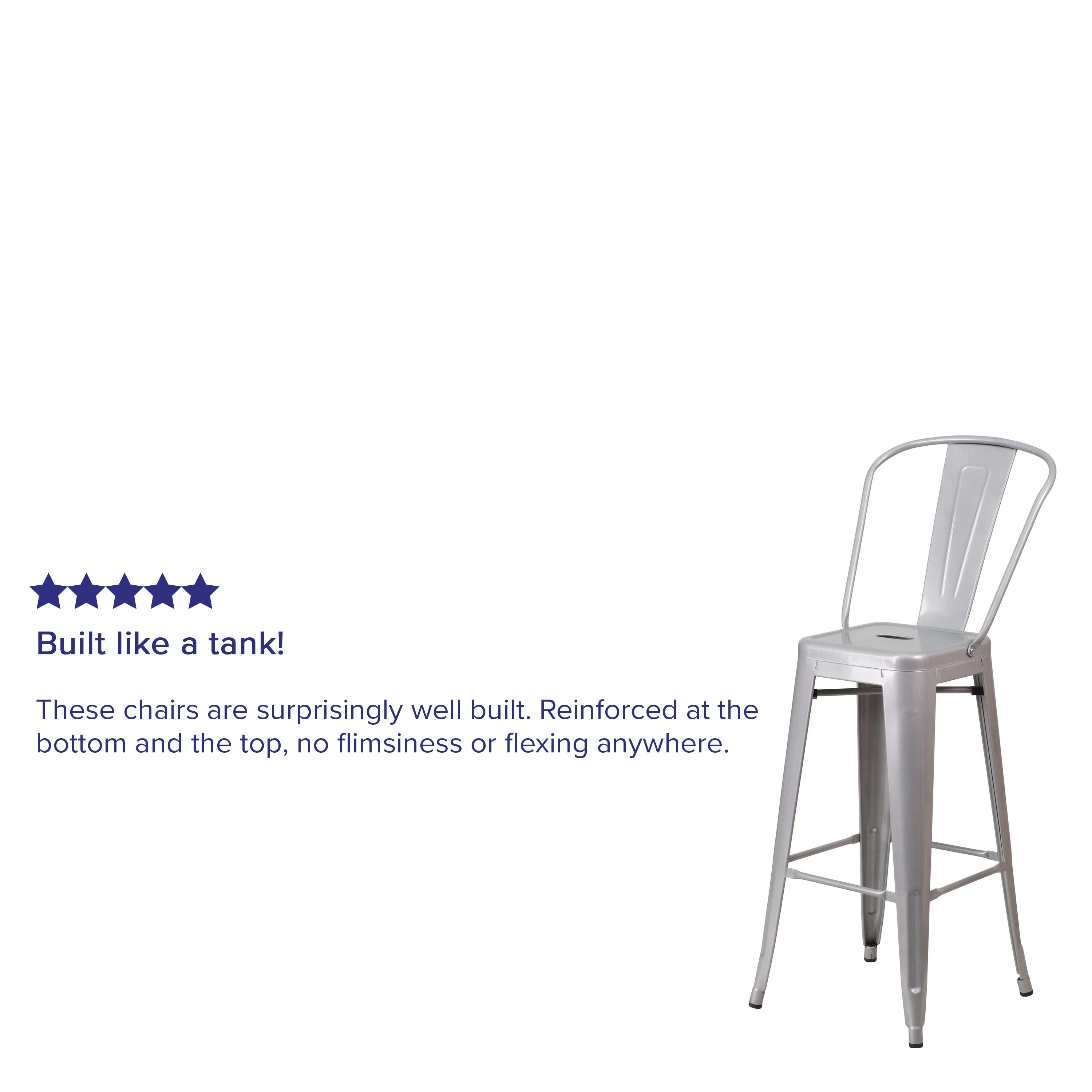 Kai Commercial Grade 30" High Silver Metal Indoor-Outdoor Barstool with Removable Back