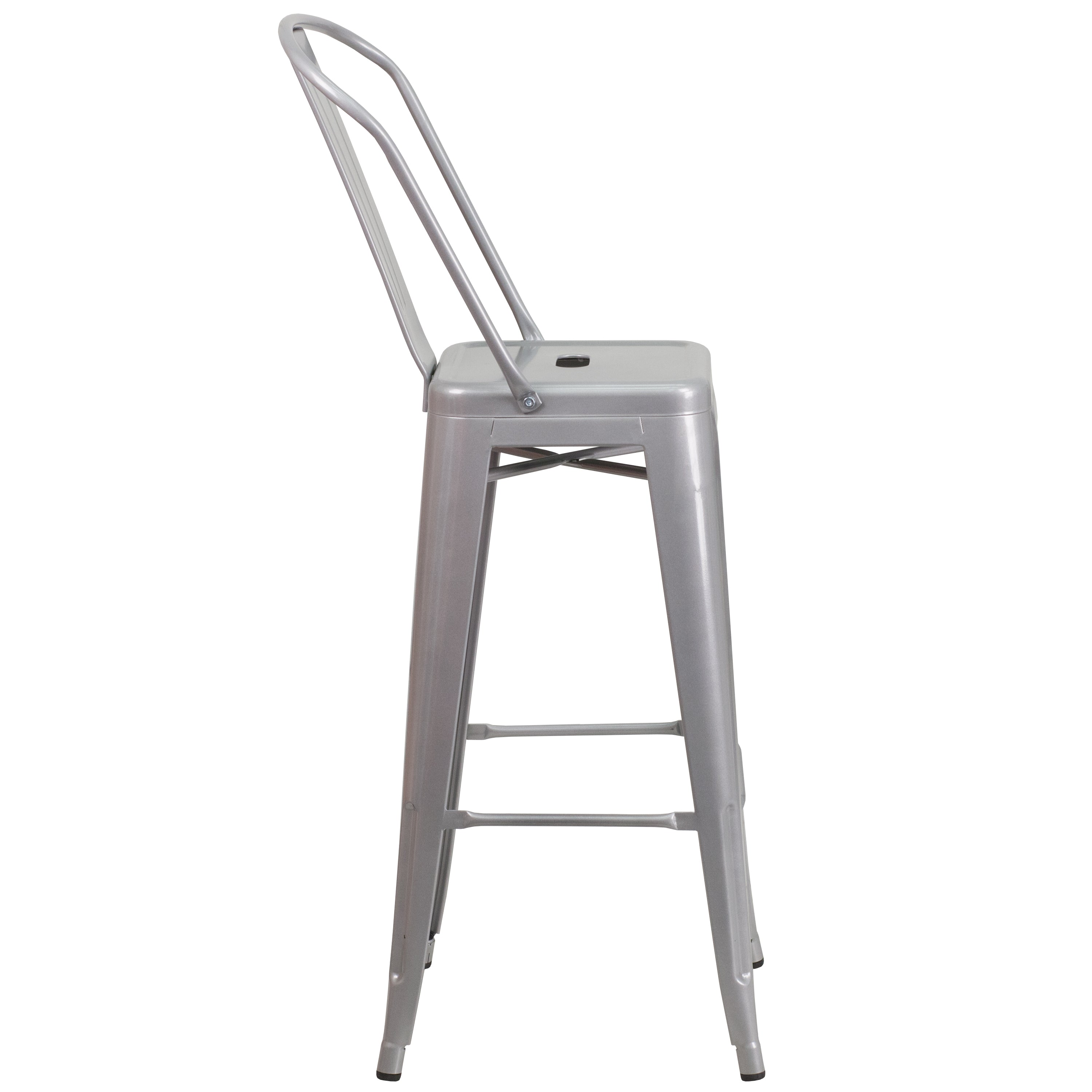 Kai Commercial Grade 30" High Silver Metal Indoor-Outdoor Barstool with Removable Back