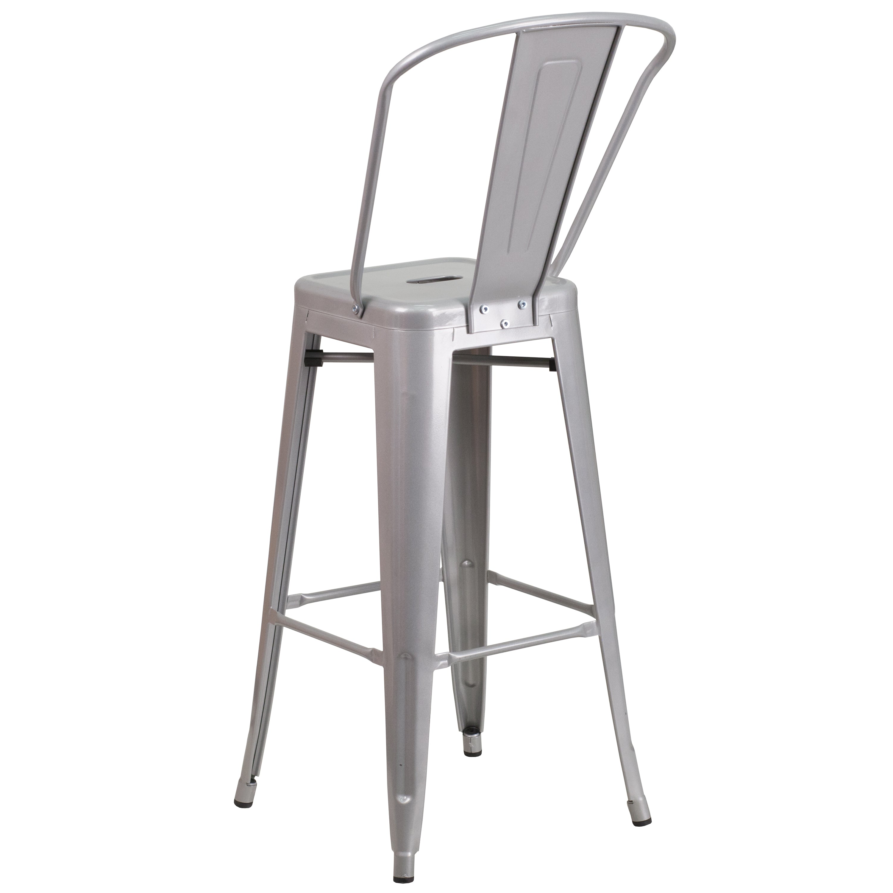Kai Commercial Grade 30" High Silver Metal Indoor-Outdoor Barstool with Removable Back