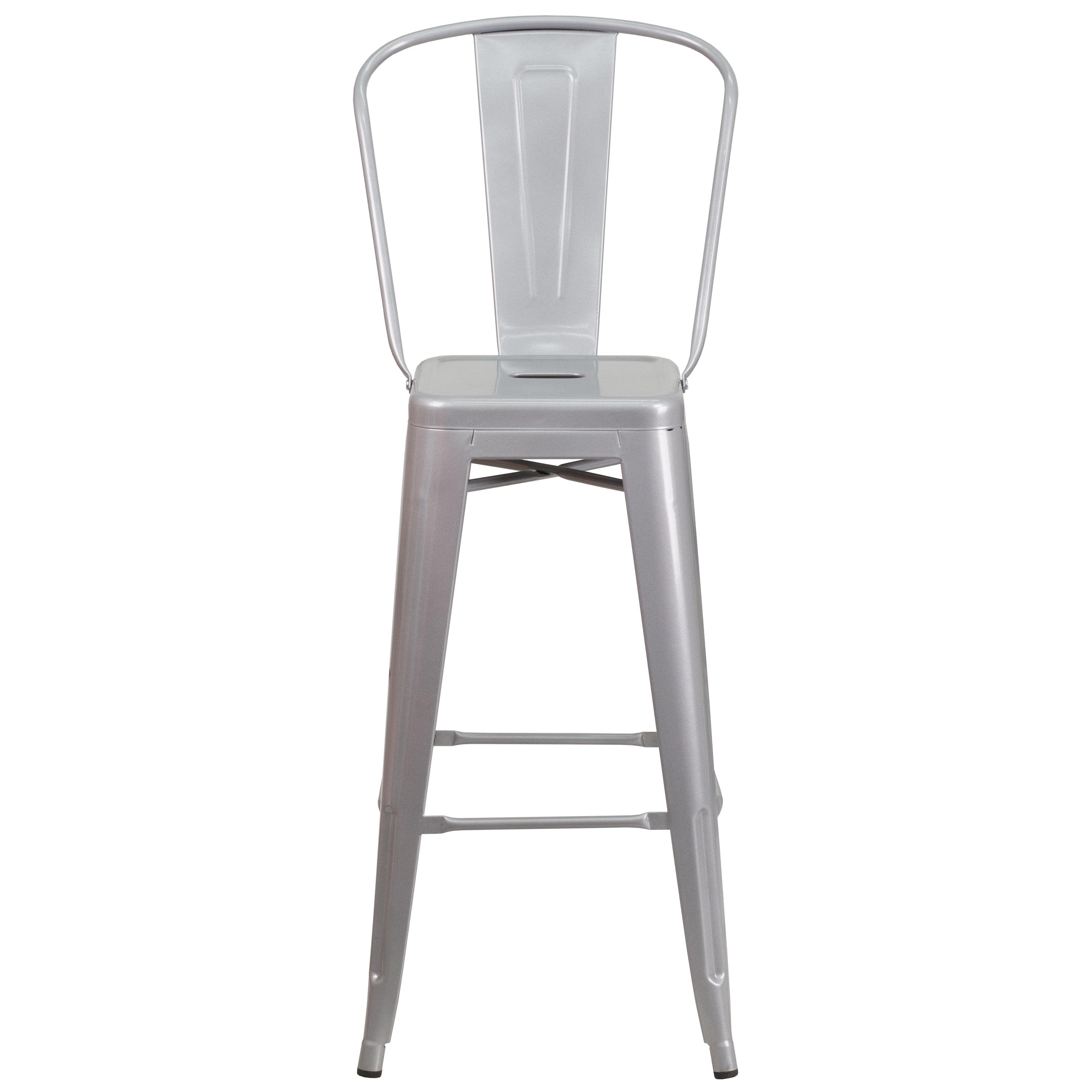 Kai Commercial Grade 30" High Silver Metal Indoor-Outdoor Barstool with Removable Back