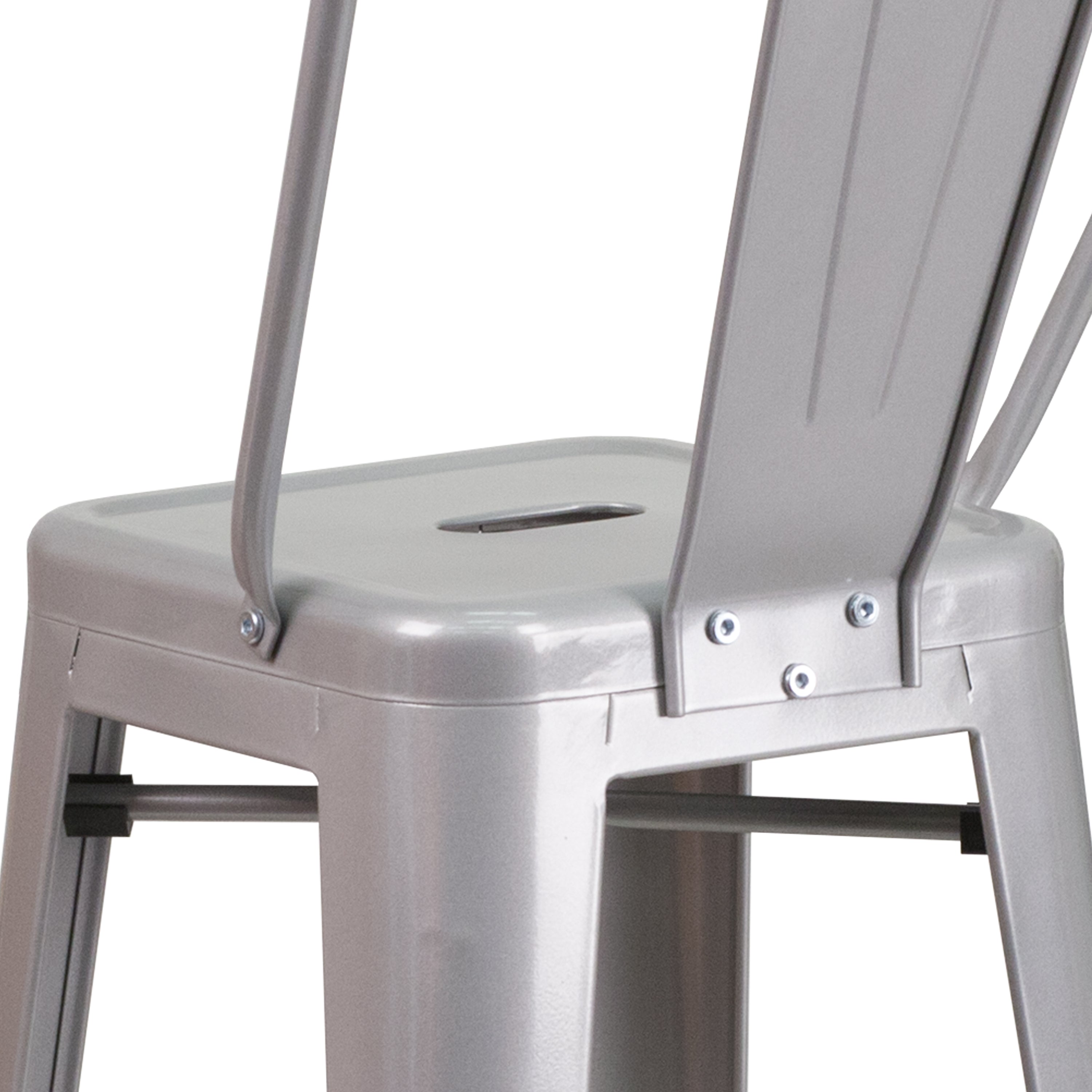 Kai Commercial Grade 30" High Silver Metal Indoor-Outdoor Barstool with Removable Back