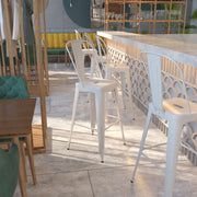 Kai Commercial Grade 30" High White Metal Indoor-Outdoor Barstool with Removable Back