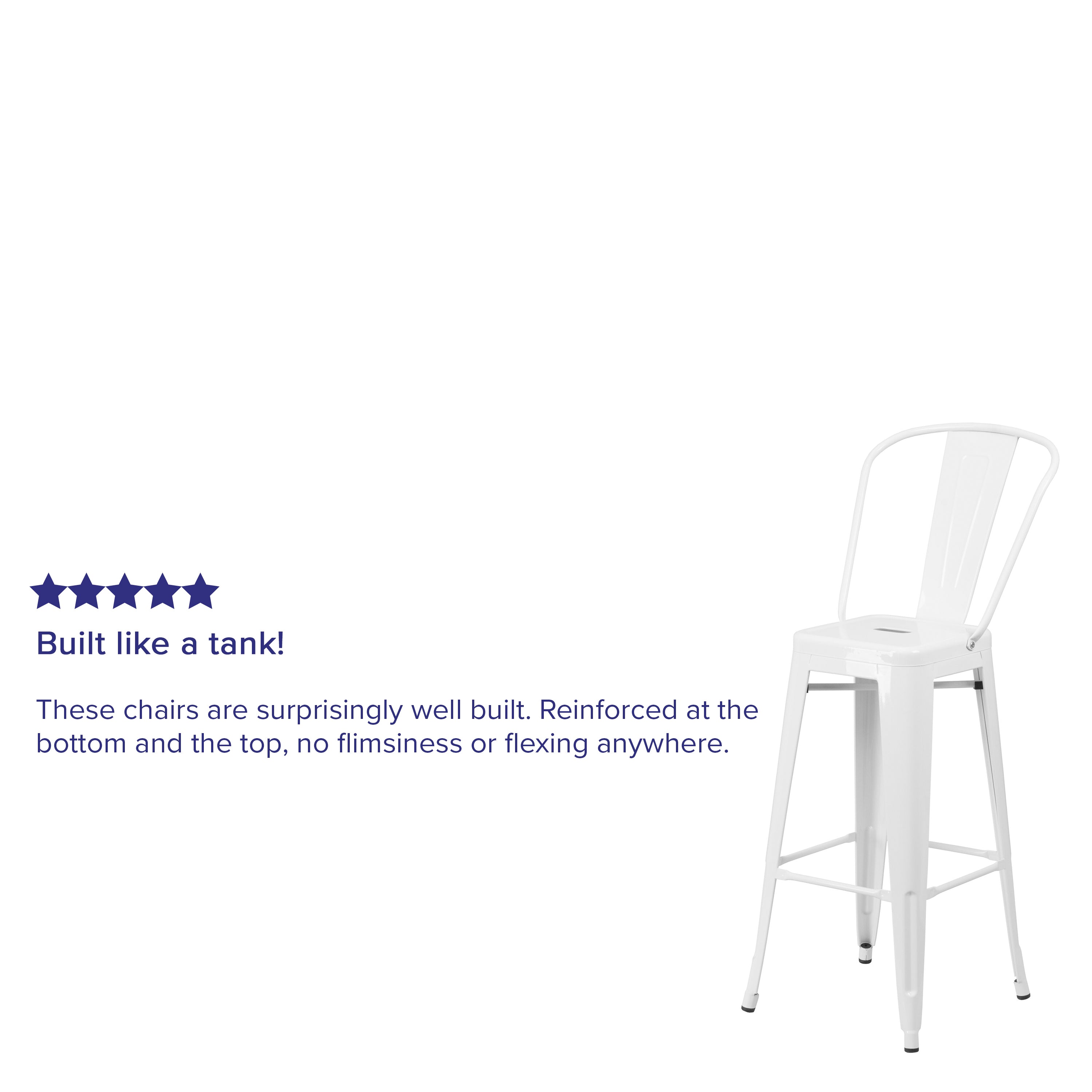 Kai Commercial Grade 30" High White Metal Indoor-Outdoor Barstool with Removable Back
