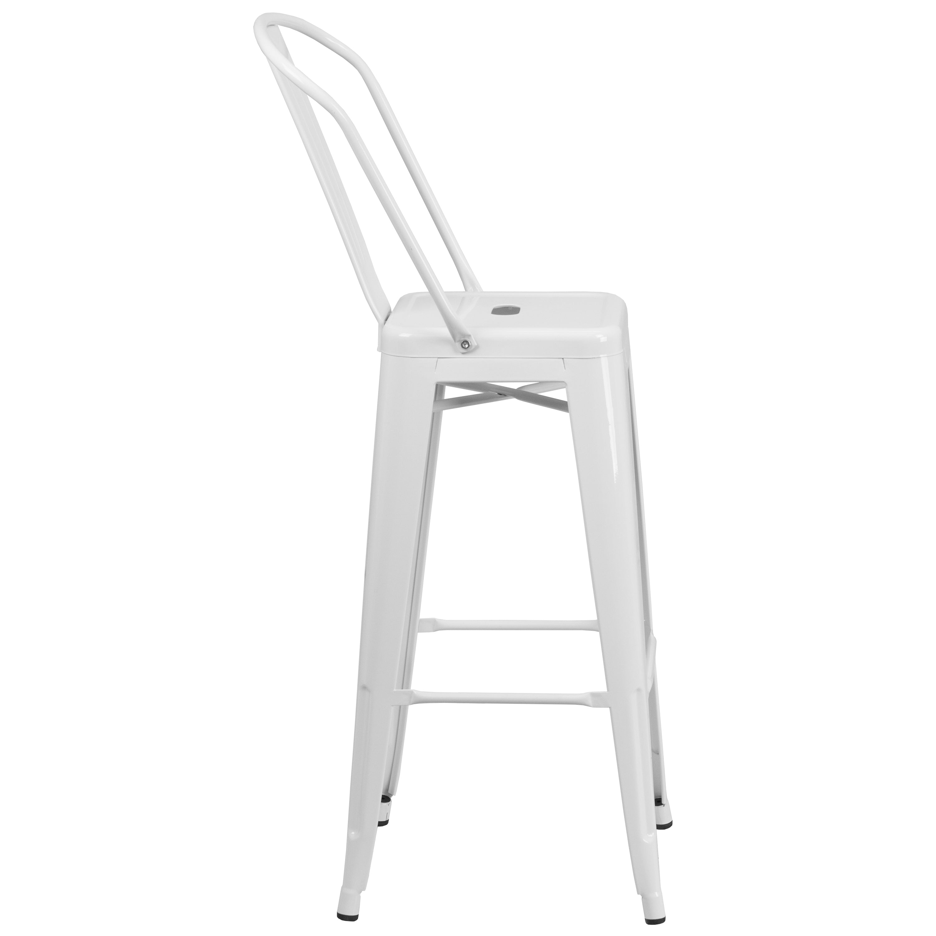 Kai Commercial Grade 30" High White Metal Indoor-Outdoor Barstool with Removable Back