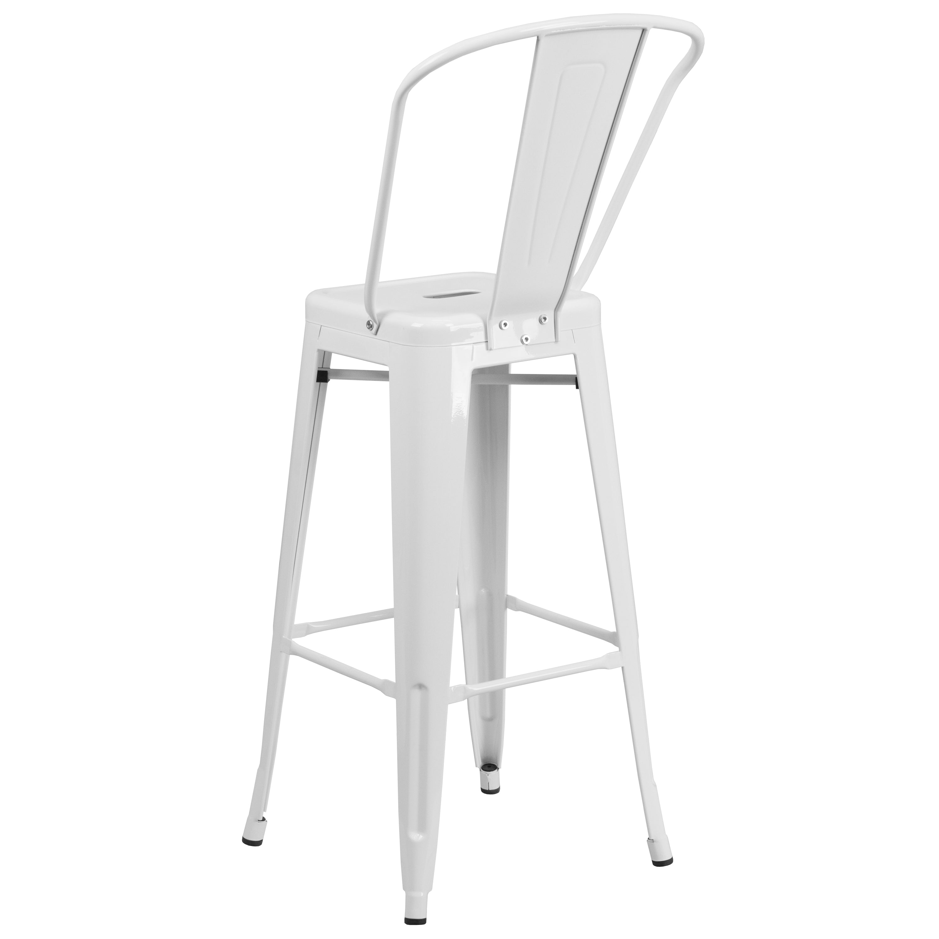 Kai Commercial Grade 30" High White Metal Indoor-Outdoor Barstool with Removable Back