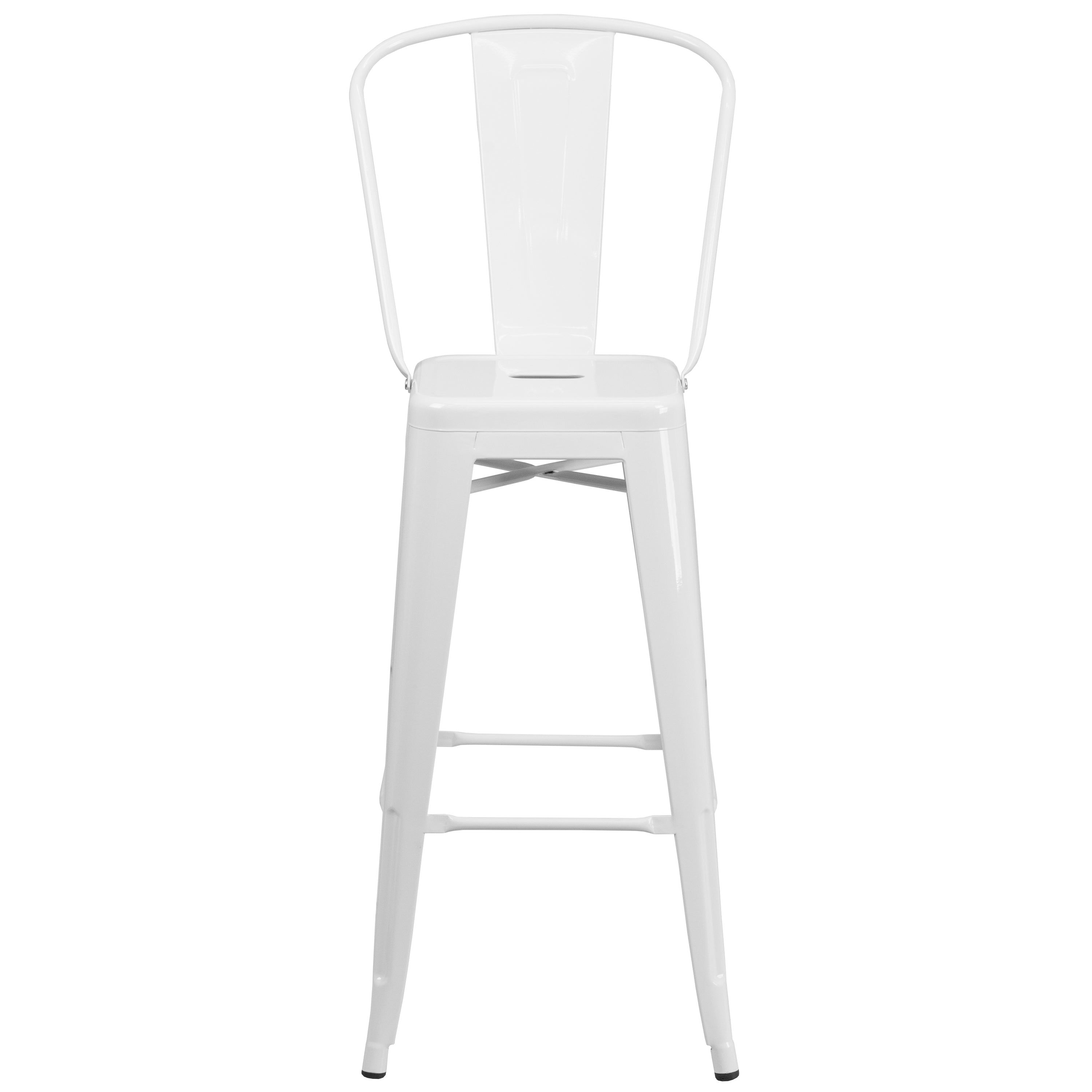 Kai Commercial Grade 30" High White Metal Indoor-Outdoor Barstool with Removable Back