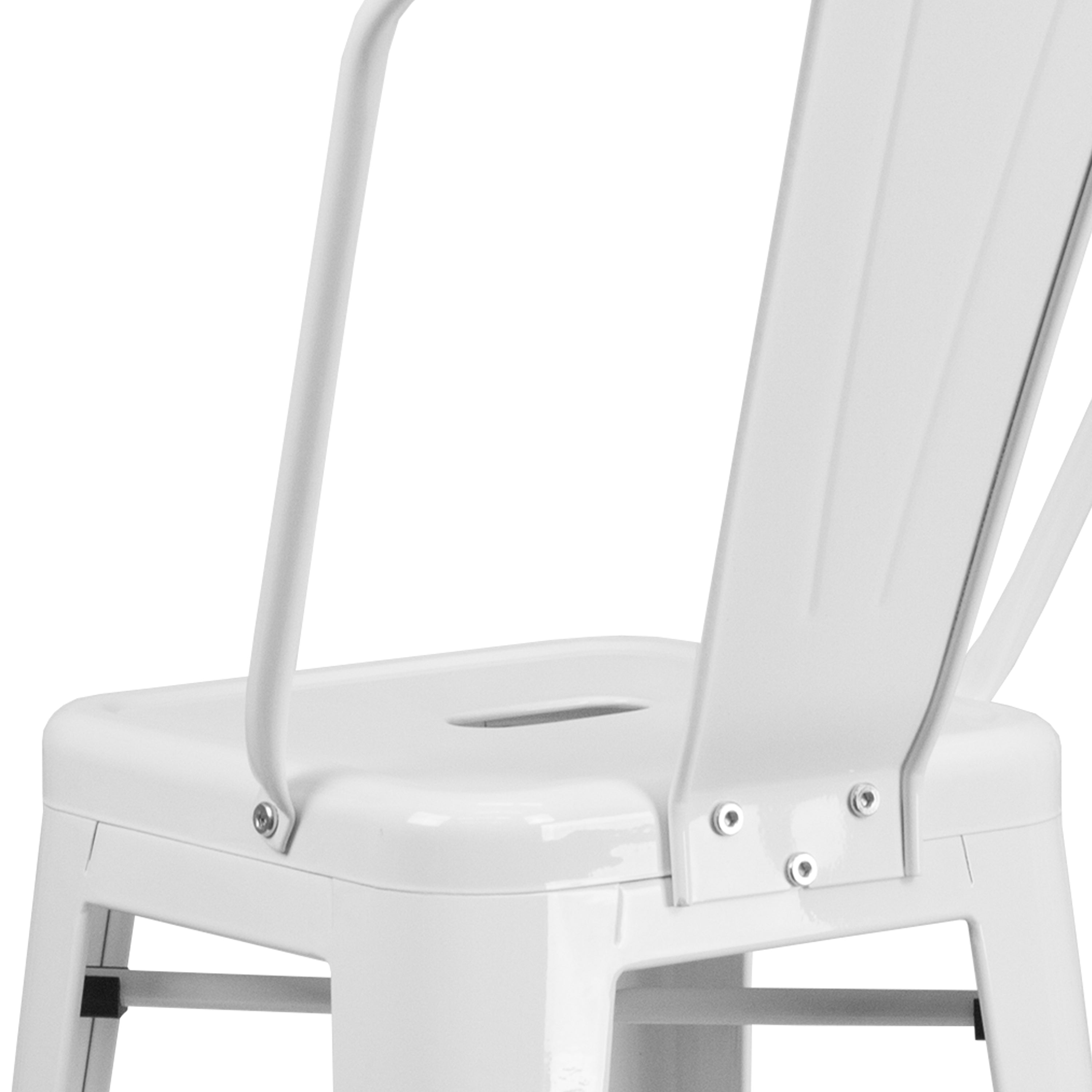 Kai Commercial Grade 30" High White Metal Indoor-Outdoor Barstool with Removable Back
