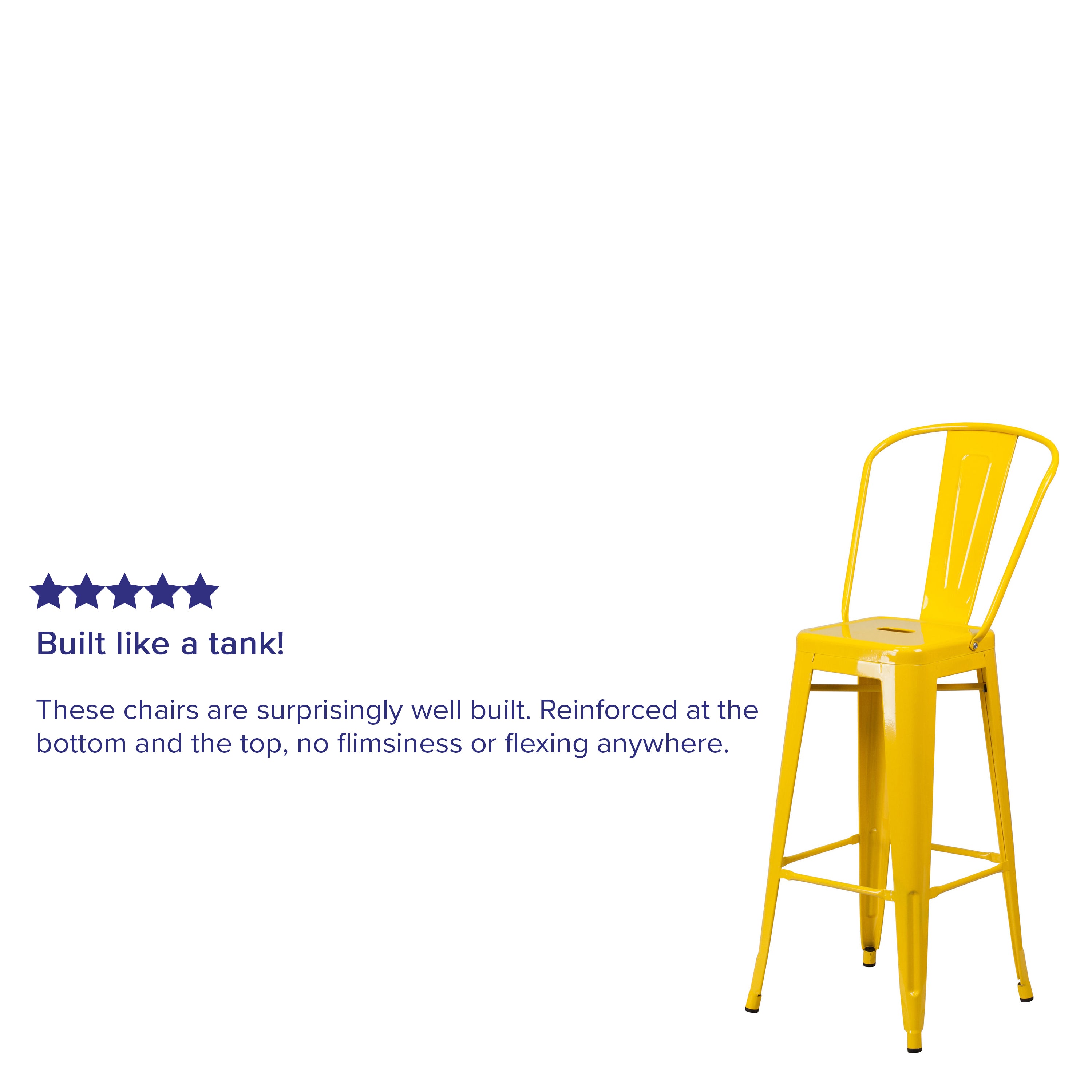 Kai Commercial Grade 30" High Yellow Metal Indoor-Outdoor Barstool with Removable Back