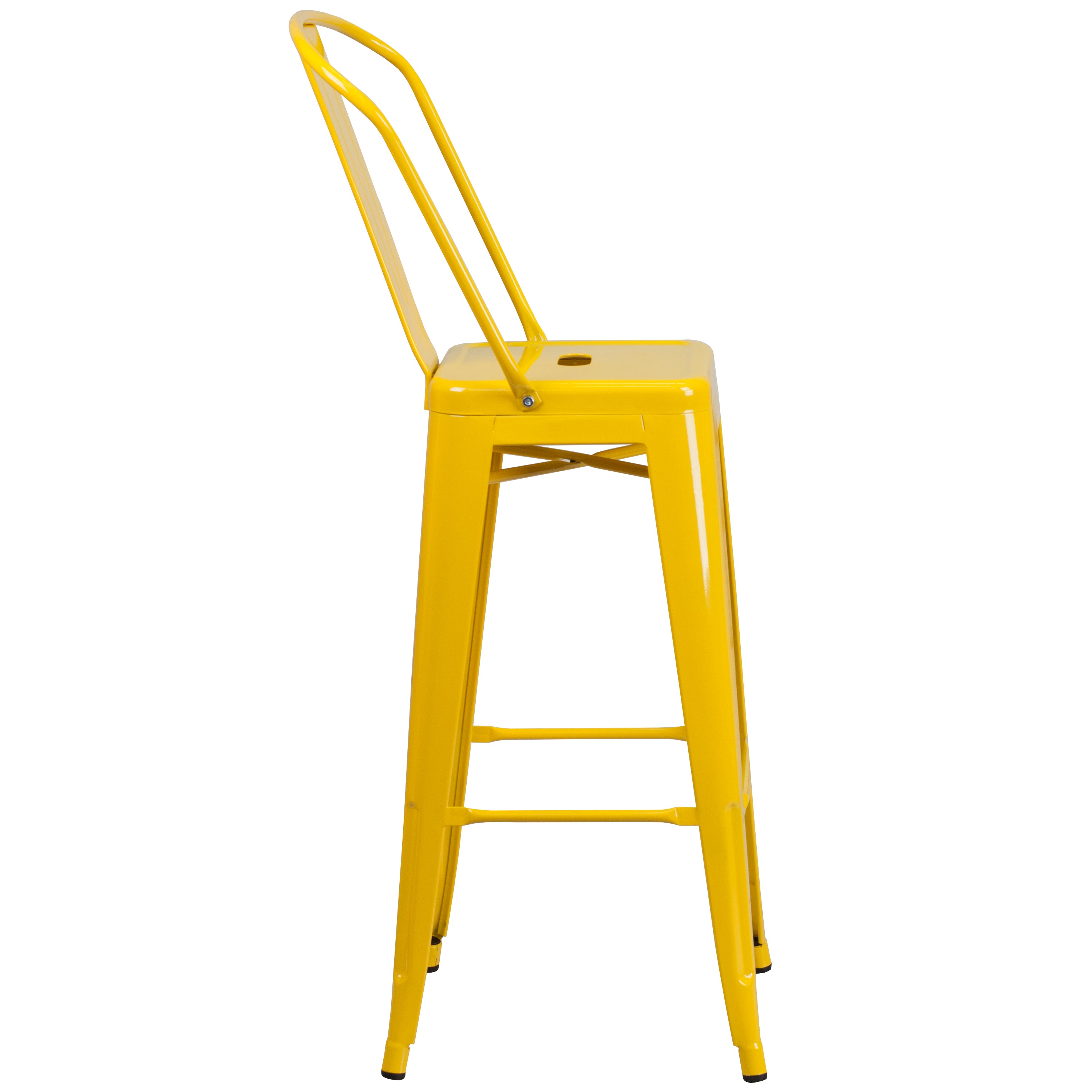 Kai Commercial Grade 30" High Yellow Metal Indoor-Outdoor Barstool with Removable Back