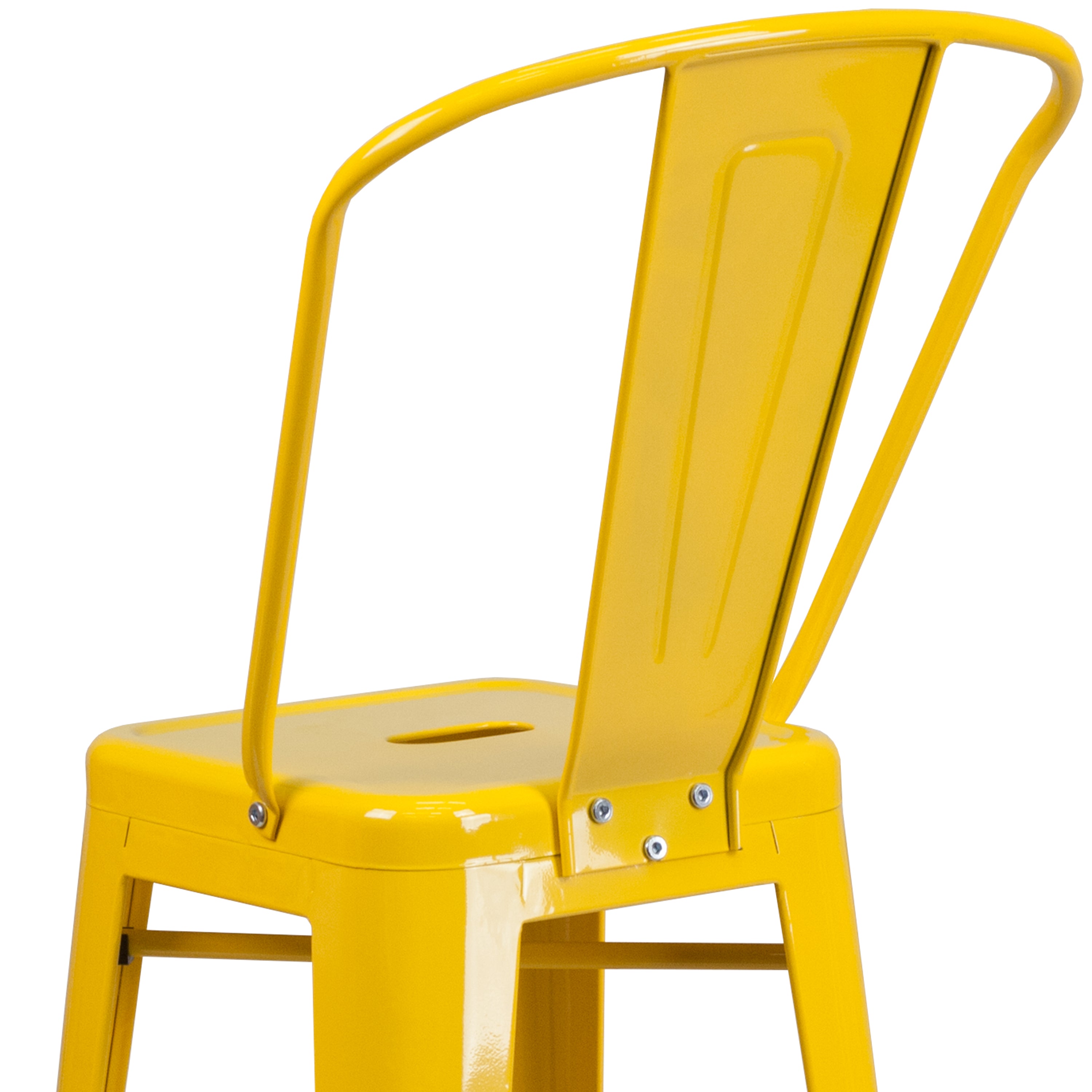 Kai Commercial Grade 30" High Yellow Metal Indoor-Outdoor Barstool with Removable Back