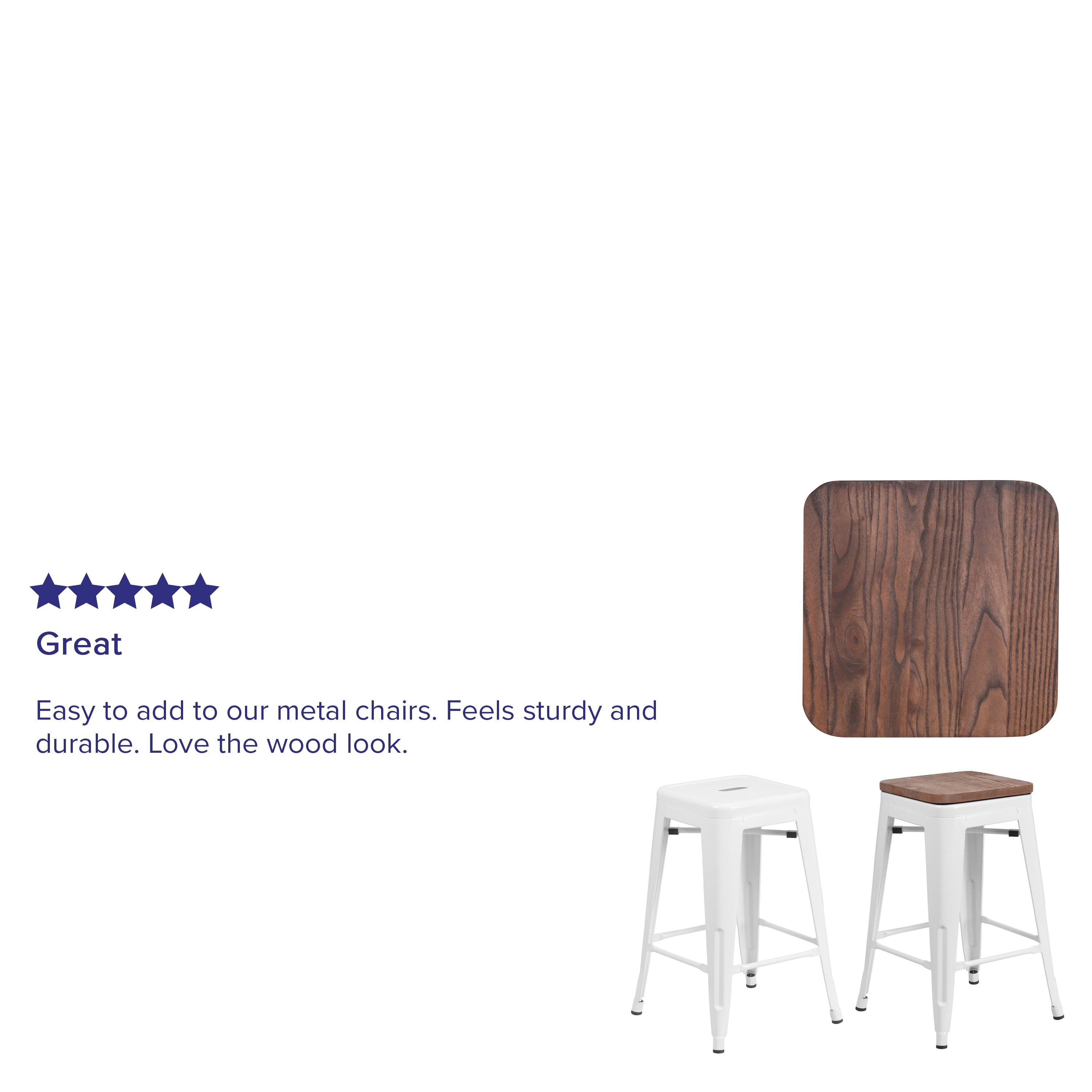 Dunedin Rustic Walnut Wood Seat for Colorful Metal Barstools