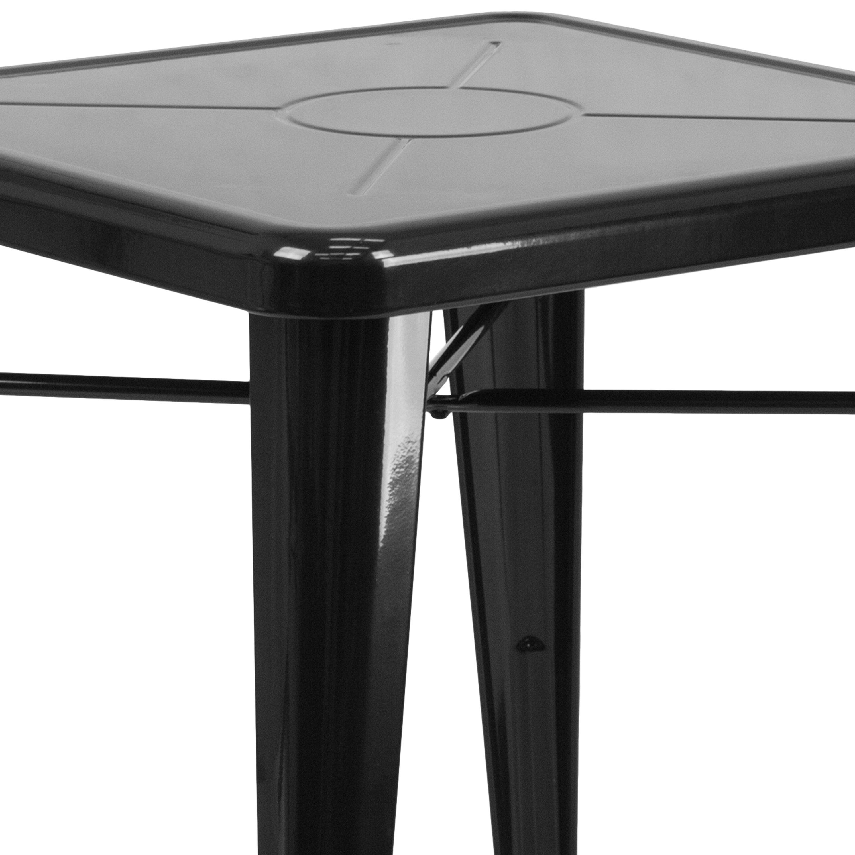 Owen Commercial Grade 23.75" Square Black Metal Indoor-Outdoor Table Set with 2 Stack Chairs