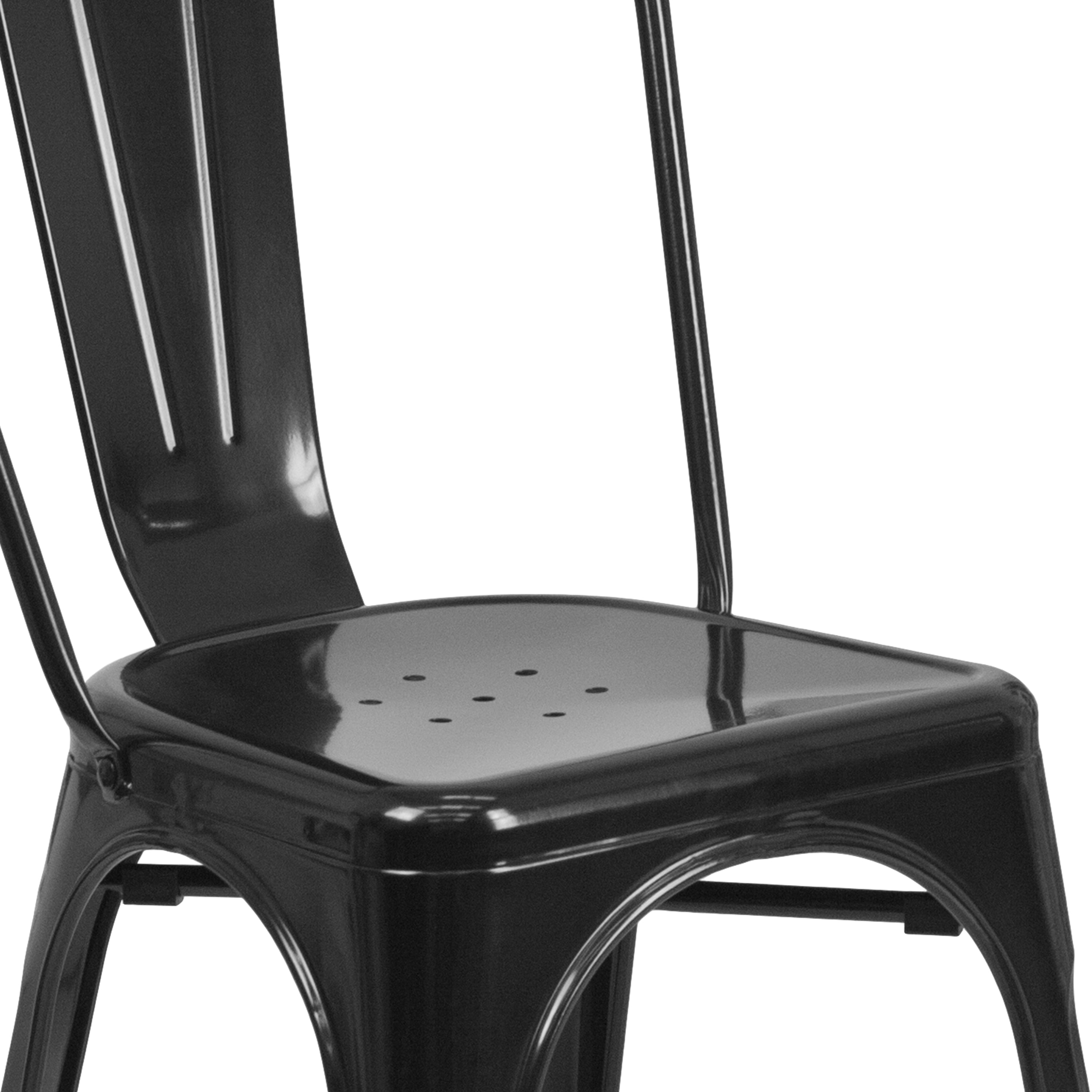 Owen Commercial Grade 23.75" Square Black Metal Indoor-Outdoor Table Set with 2 Stack Chairs