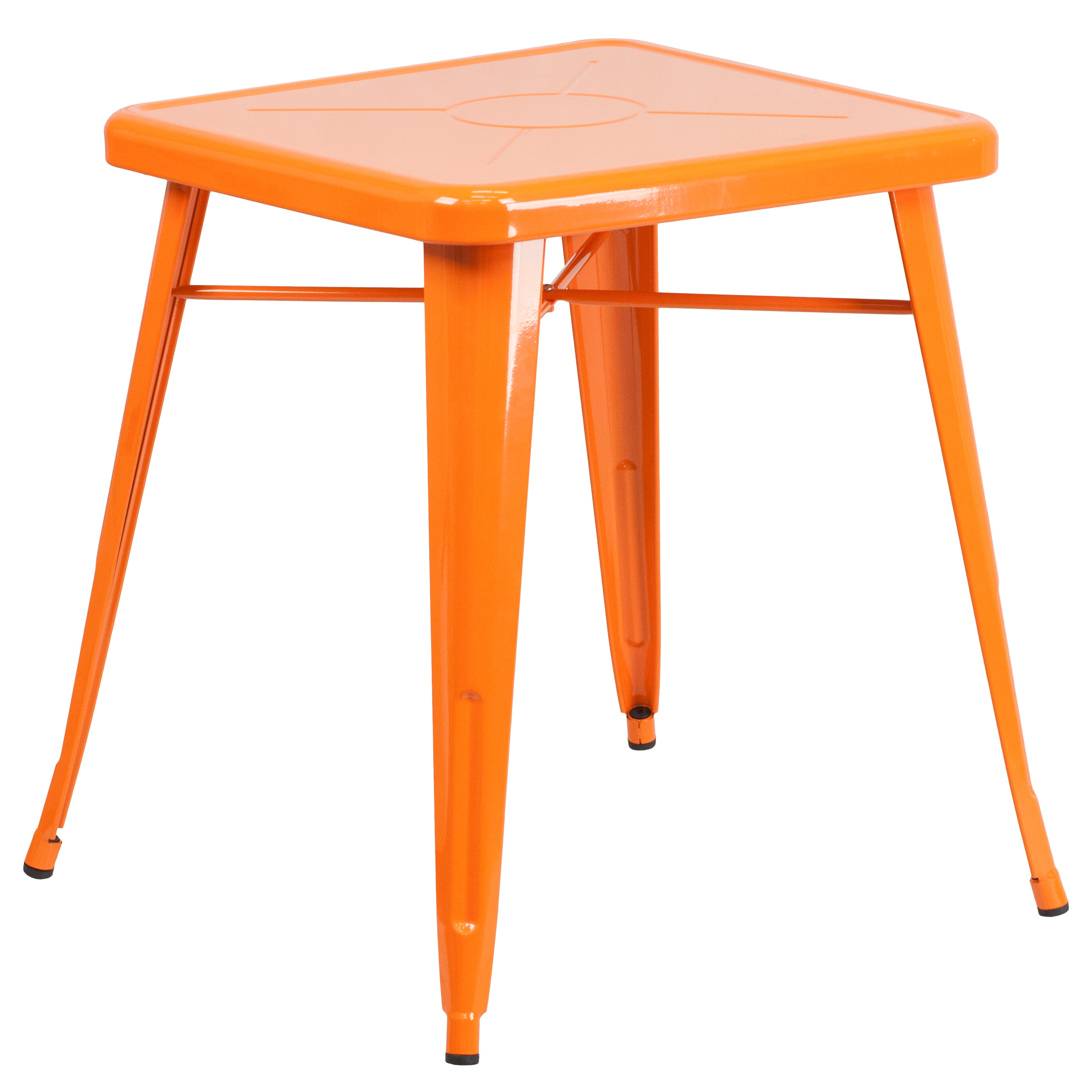 Owen Commercial Grade 23.75" Square Orange Metal Indoor-Outdoor Table Set with 2 Stack Chairs