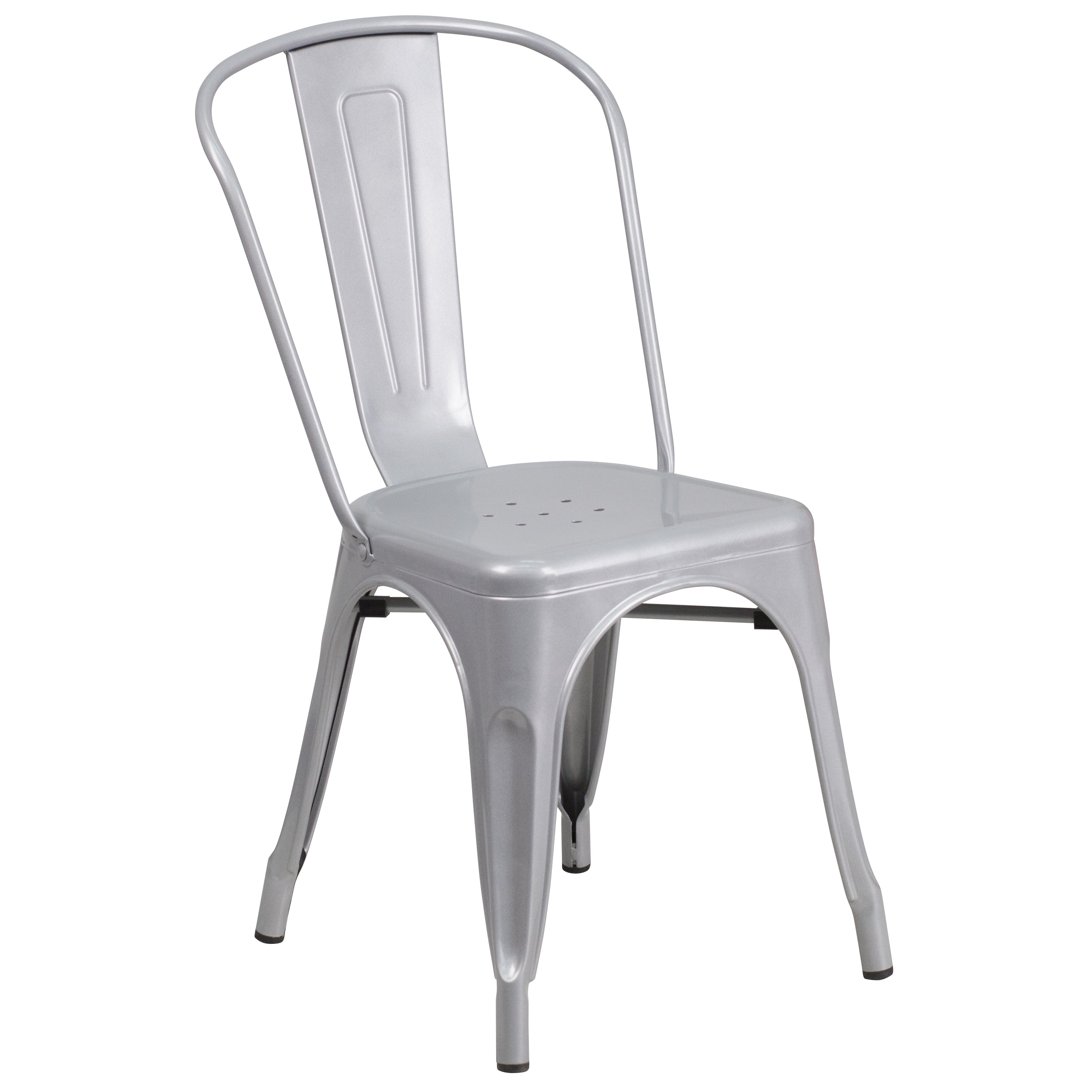Owen Commercial Grade 23.75" Square Silver Metal Indoor-Outdoor Table Set with 2 Stack Chairs