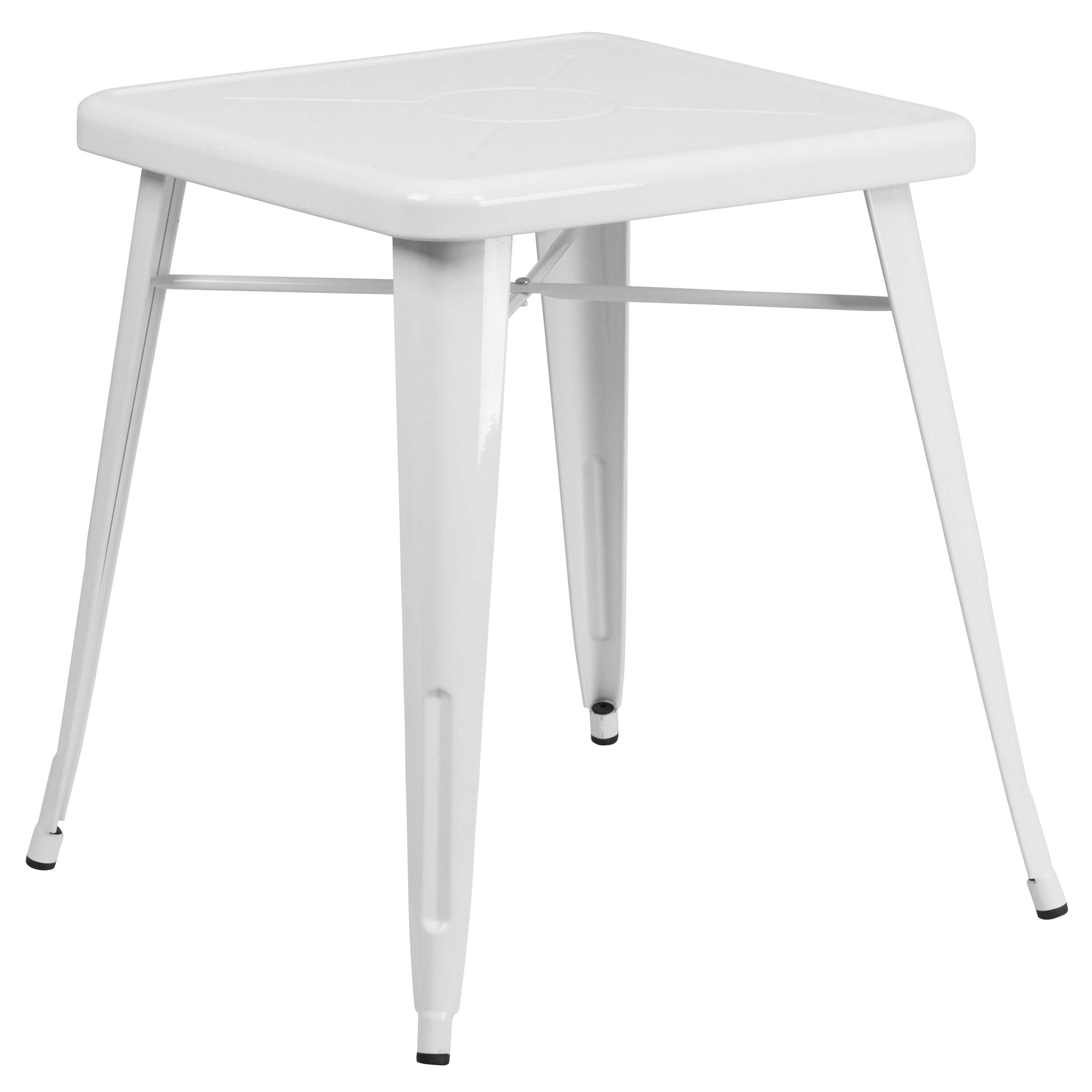 Owen Commercial Grade 23.75" Square White Metal Indoor-Outdoor Table Set with 2 Stack Chairs